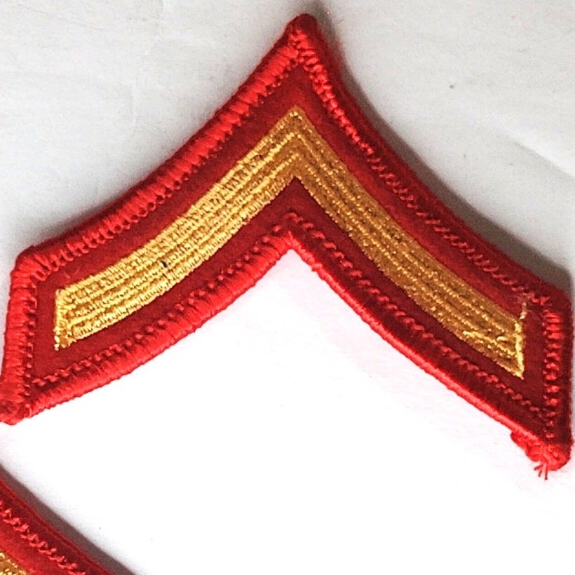 USMC Private First Class PFC E-2 Novelty Patch Pair Red Gold Sew-On 2-3/8" x 3"