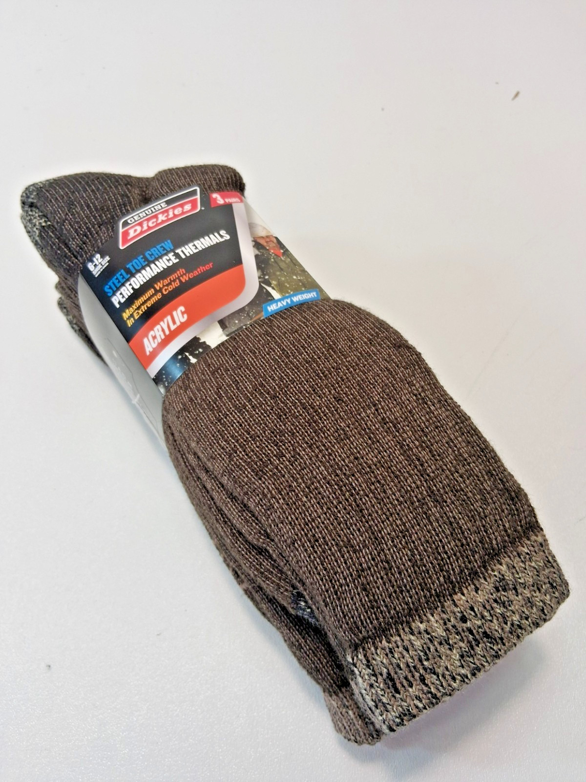 NEW Dickies 3prs Steel Toe BROWN Acrylic Heavy Thermal Crew Socks Size 6-12