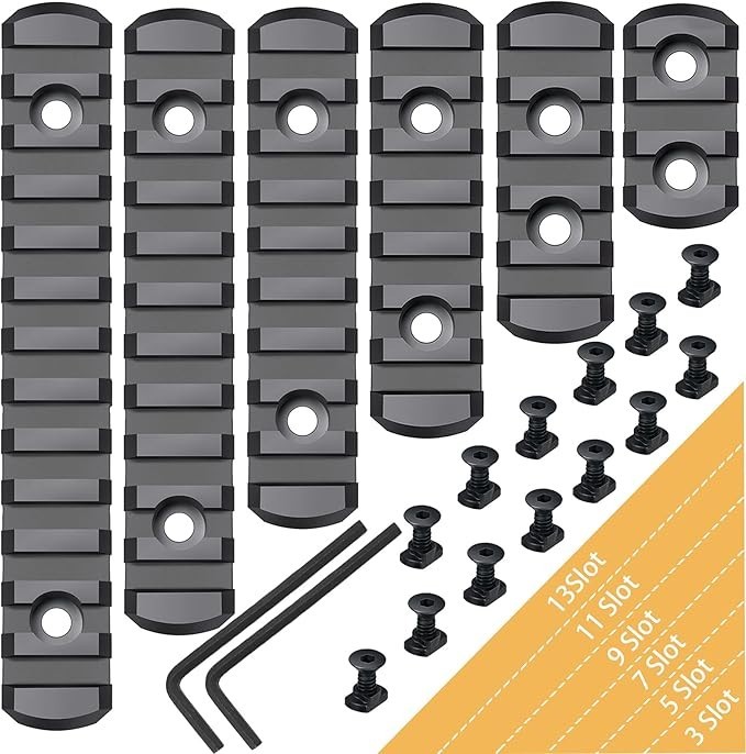 6PACK M Lock Picatinny Rail Polymer 3/5/7/9/11/13 Slot Set M-Lok Picatinny Rail