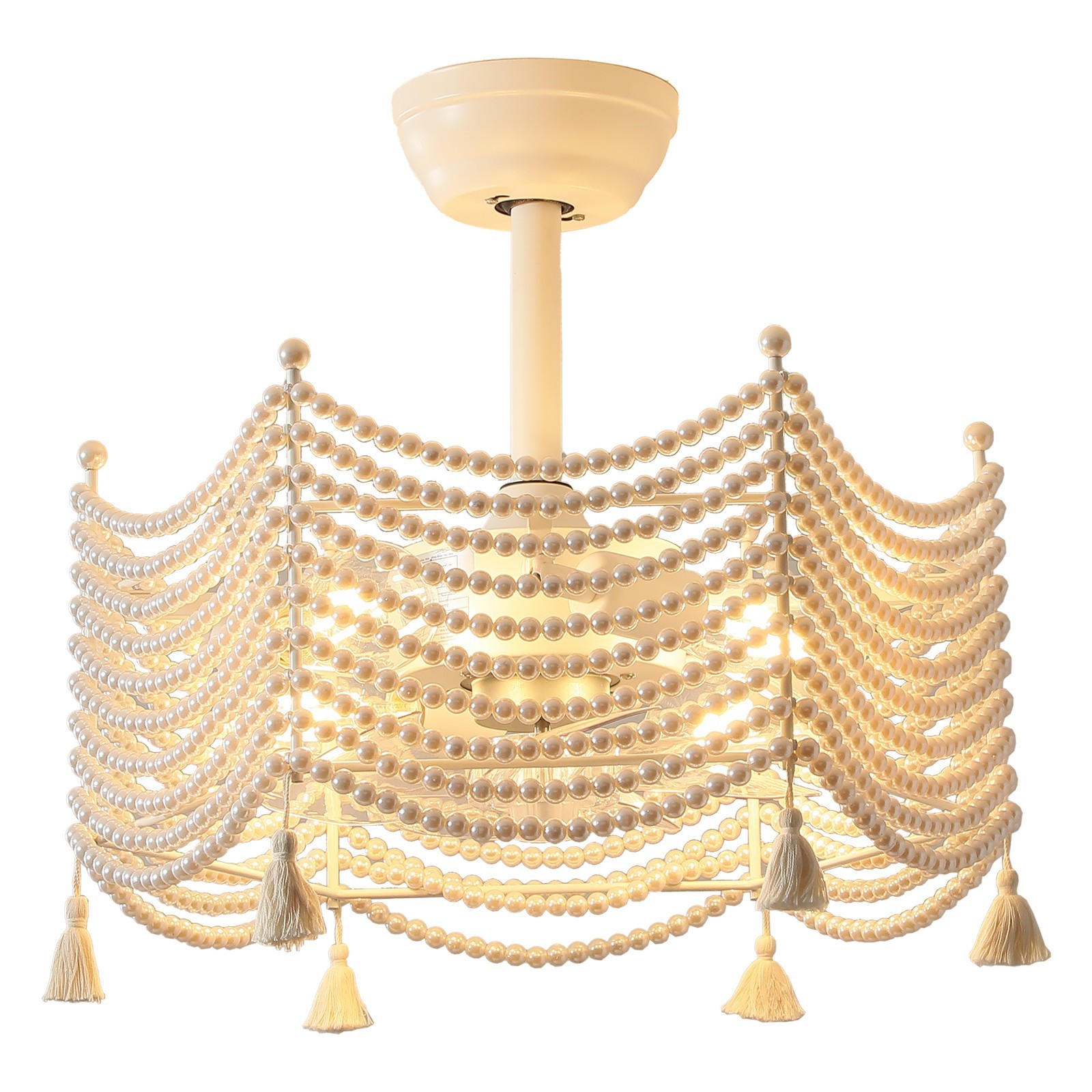 20" Modern Ceiling Fan with Light and Remote, Pearl Beads Chandelier Ceiling Fan