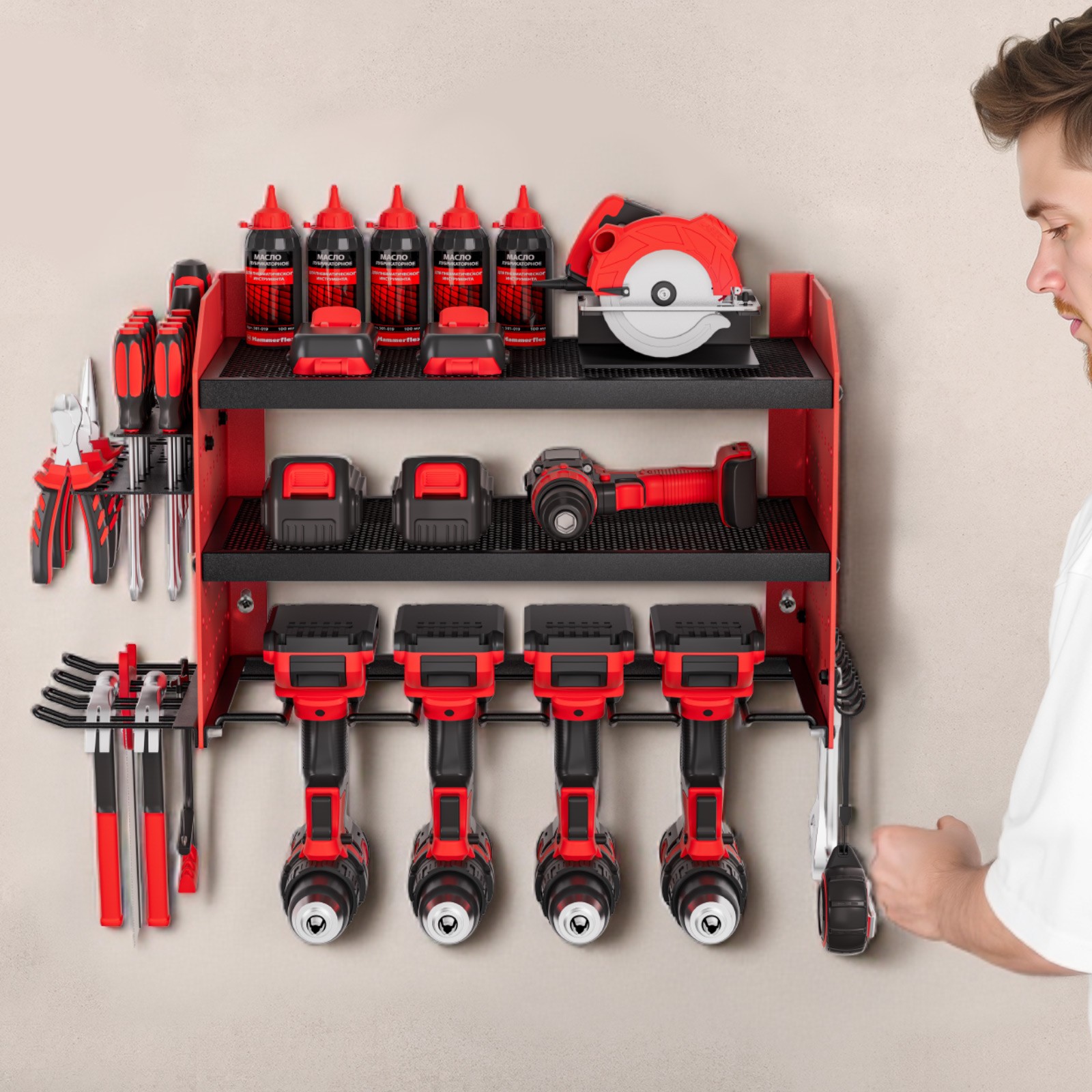 VEVOR Power Tool Organizer Wall Mount 3-Layer Drill Storage Rack 4 Drill Holders