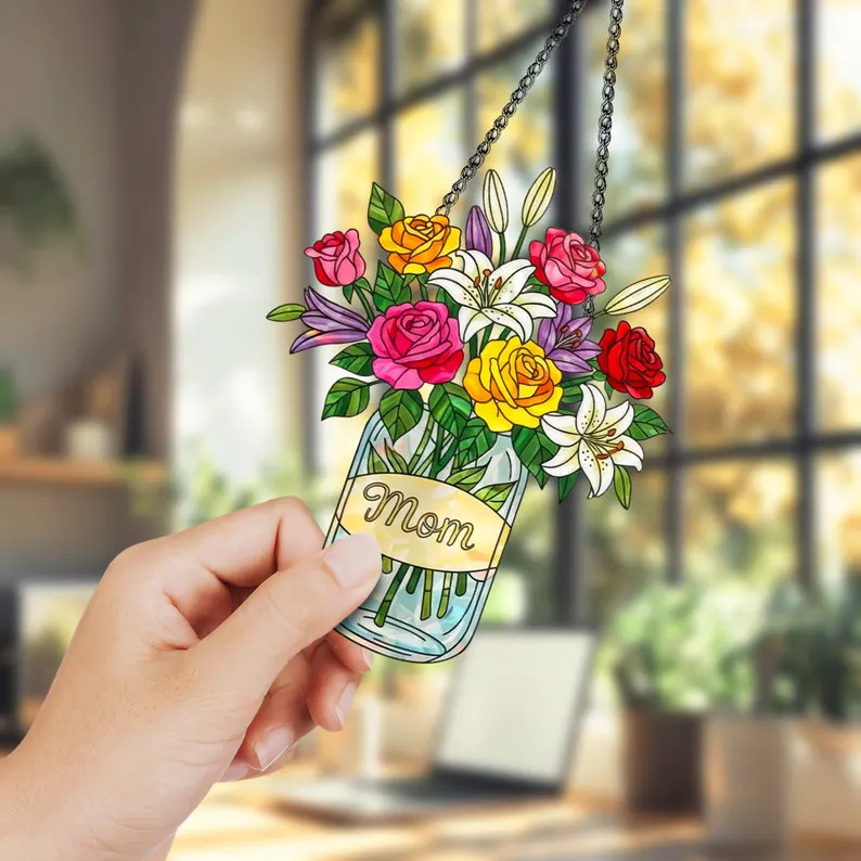 Custom Mom Flower Acrylic Suncatcher Personalized Gift