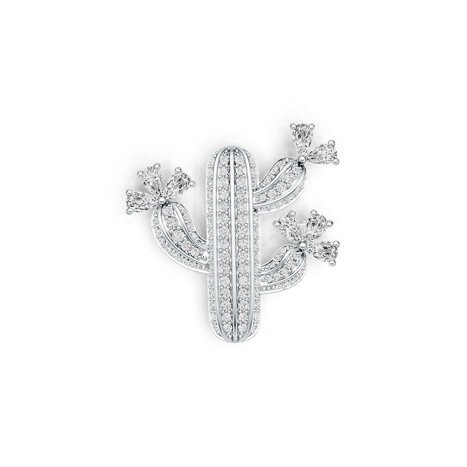 Sterling Silver Pendant Cactus Theme with White Topaz or Moissanite