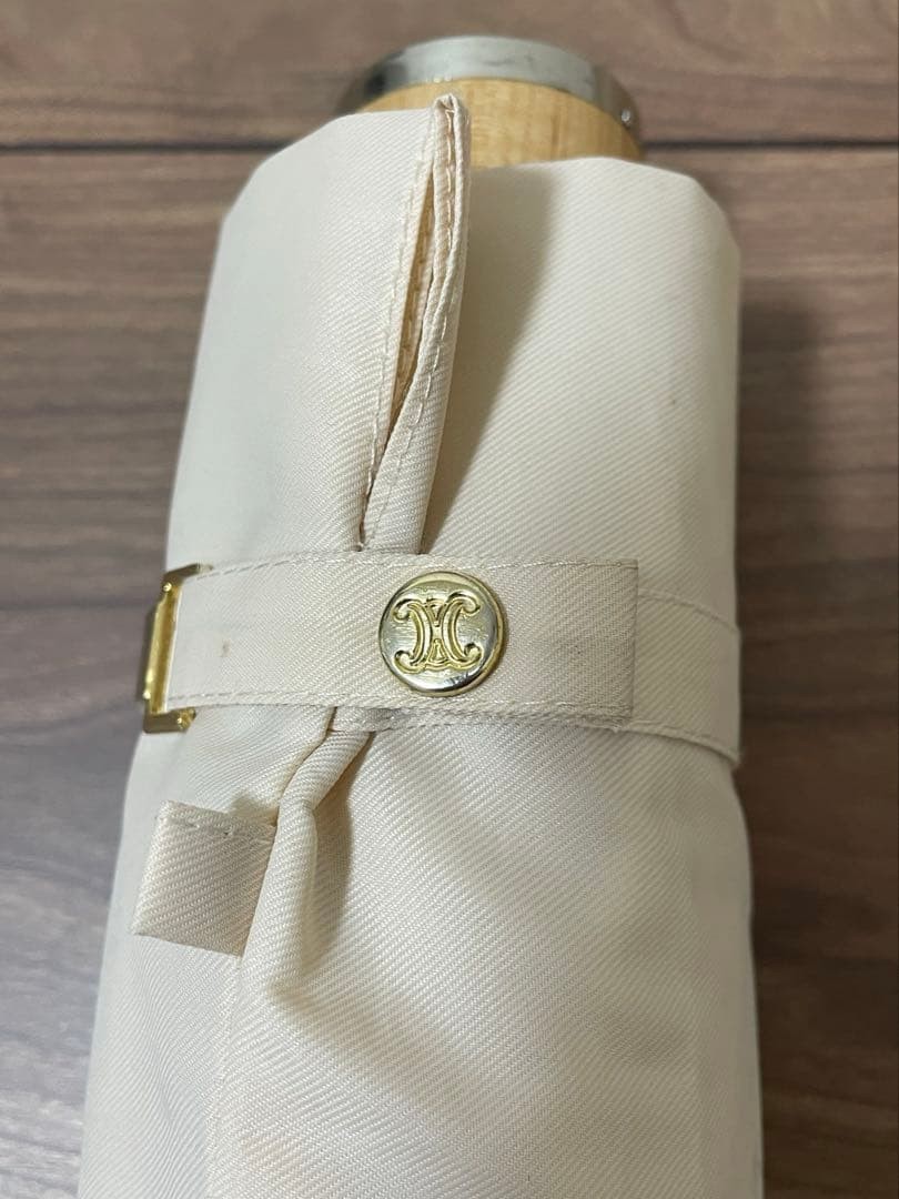 CELINE Folding Umbrella Pink Blue Gold Hardware Subtle Logo Authentic
