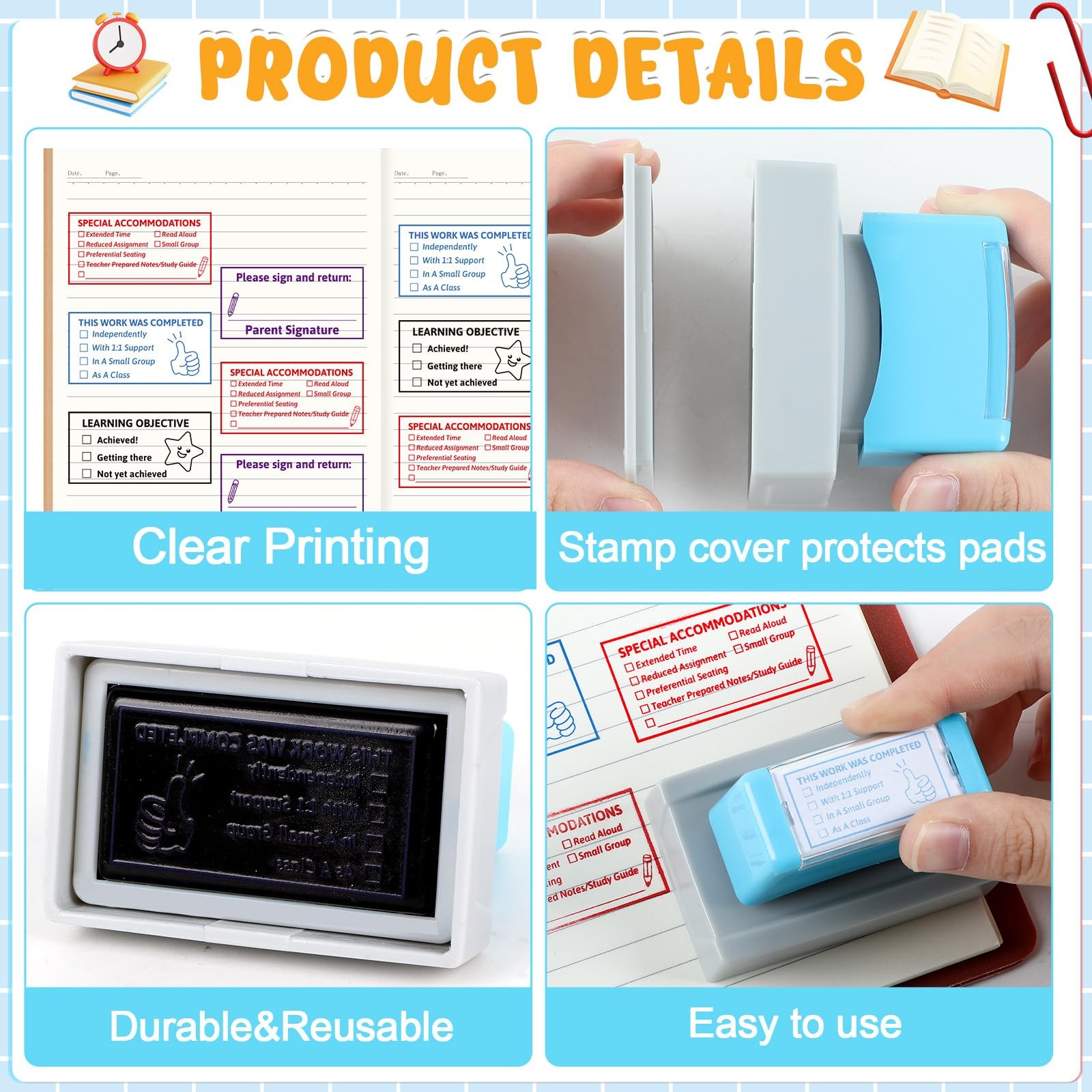 4PCS Teacher Stamps for Classroom -inking Accommodations Stamp Set Completed ...