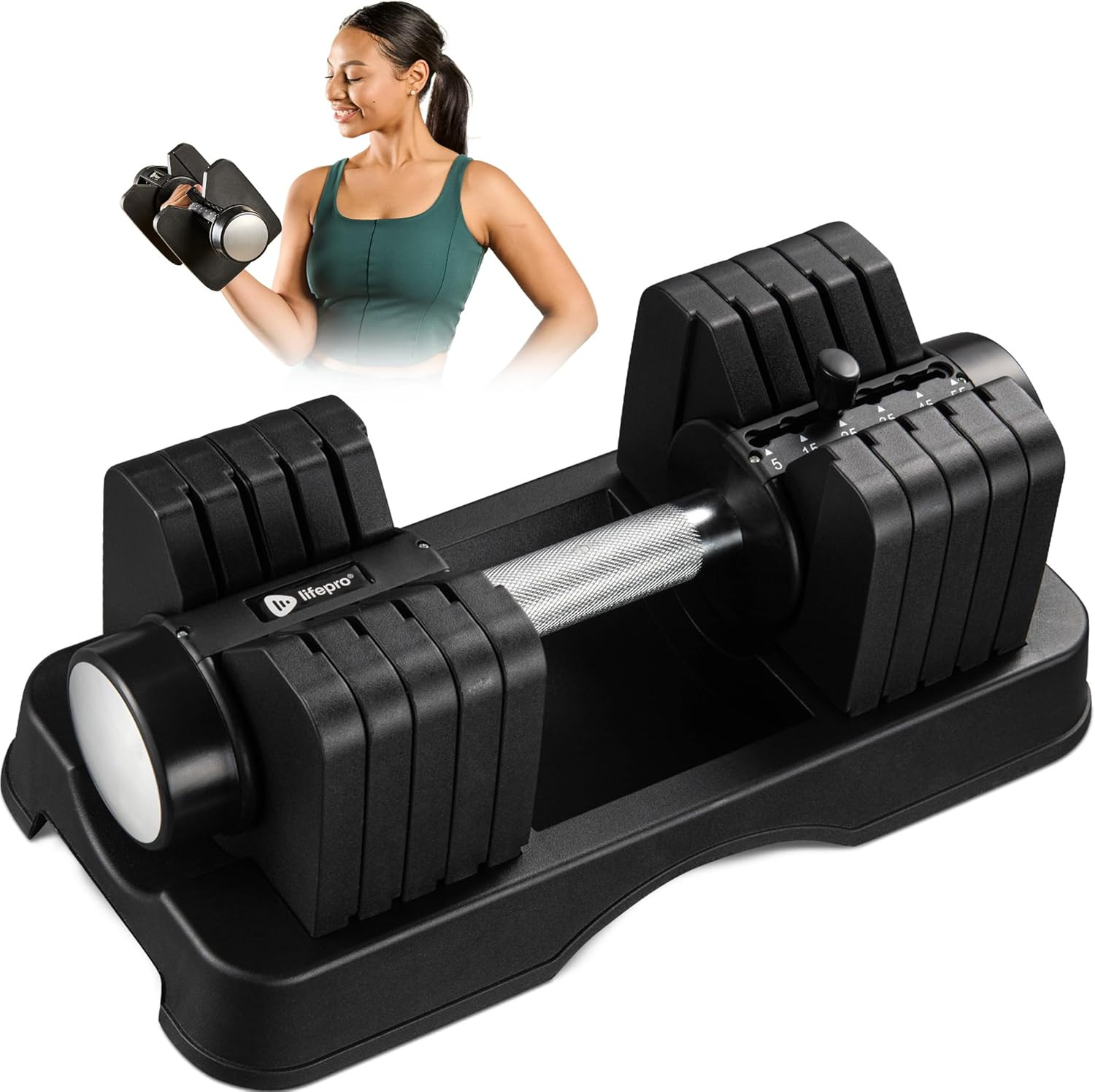 Adjustable Dumbbells Set – 15Lb, 25Lb Pair or 43Lb, 55Lb & 90Lb Single – Quick A