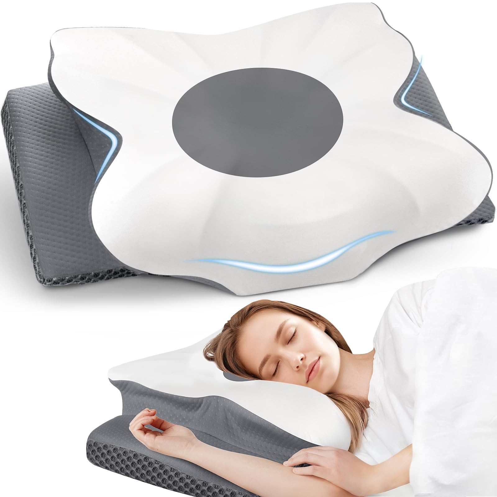 Cervical Neck Pillow for Sleeping – Memory Foam Bed Pillow for Neck Support, ...
