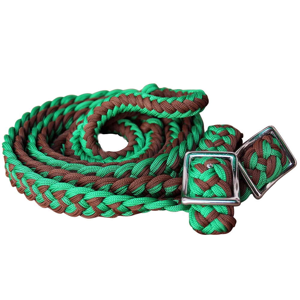 C-A110 1" X 8Ft Hilason Braided Poly Barrel Horse Racing Reins Flat Grip Knots