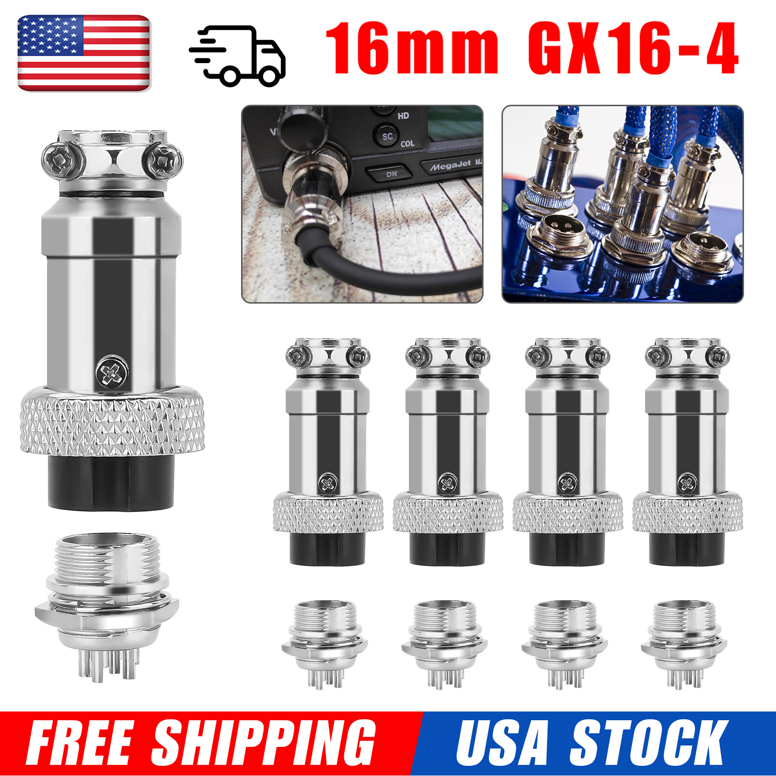 10x  Metal 4 Pin Male Female Aviation Plug 24-16 AWG Wire Connector 16mm GX16-4