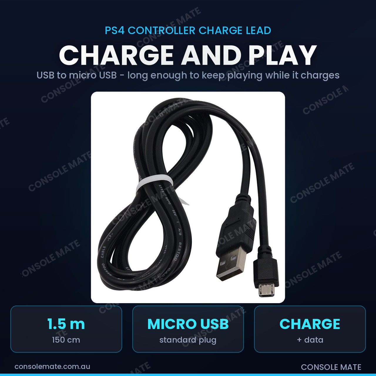 4x Micro USB Charging Lead 1.5m for PS4 DualShock 4 | Quad Pack