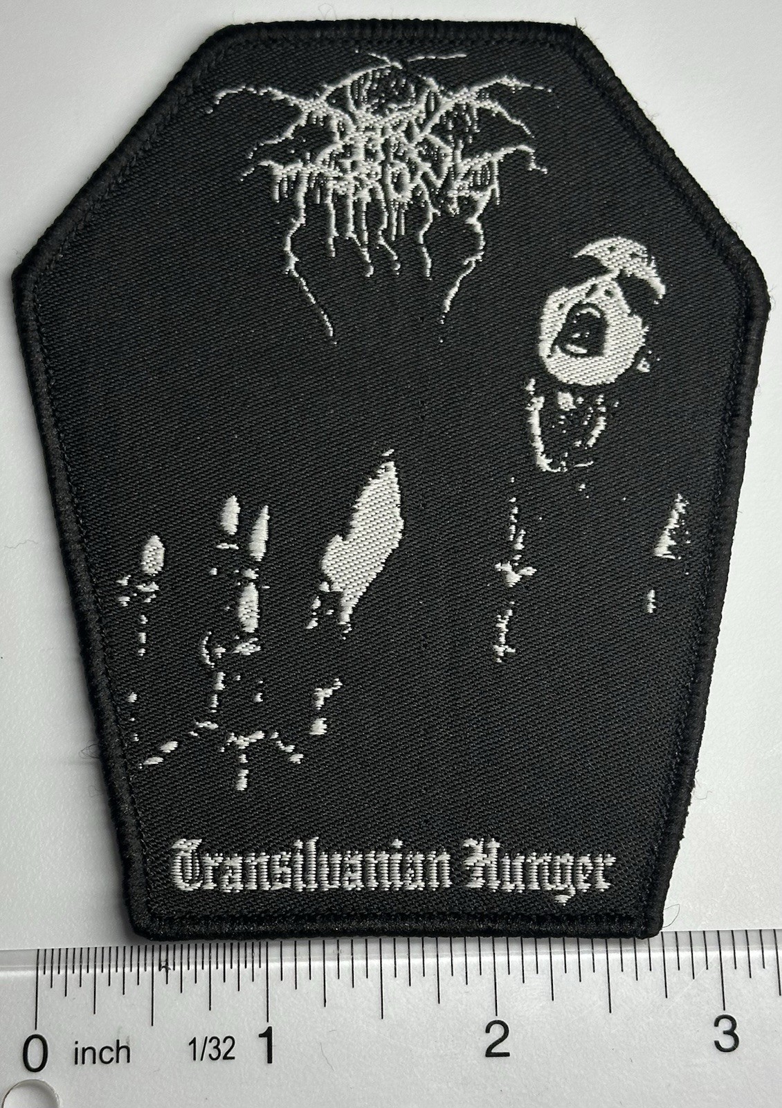 Dark Throne Transilvanian Hunger Coffin  Black border woven patch