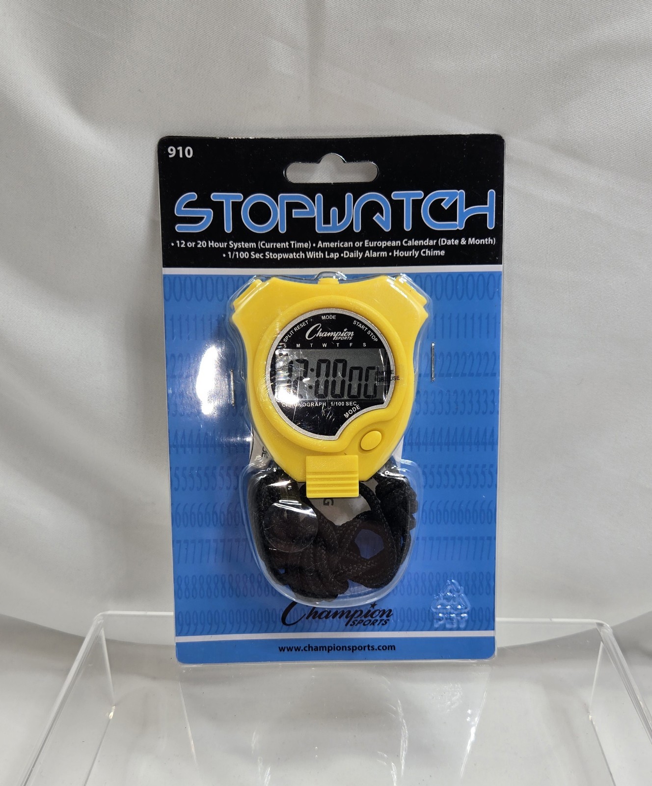 Champion Sports 910 Stopwatch Color Black 1/100 Sec Stopwatch w/Lap New Yellow