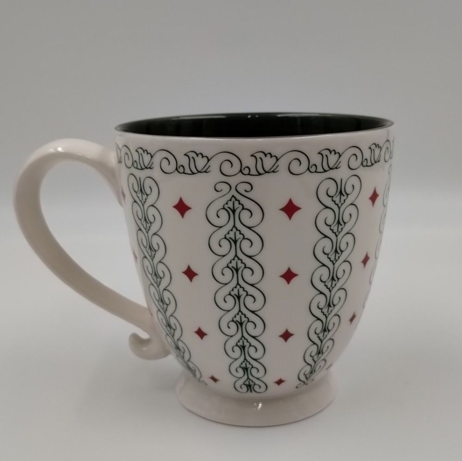 2003 Starbucks Barista Coffee Cup Mug White Green Scroll Red Diamonds 18oz