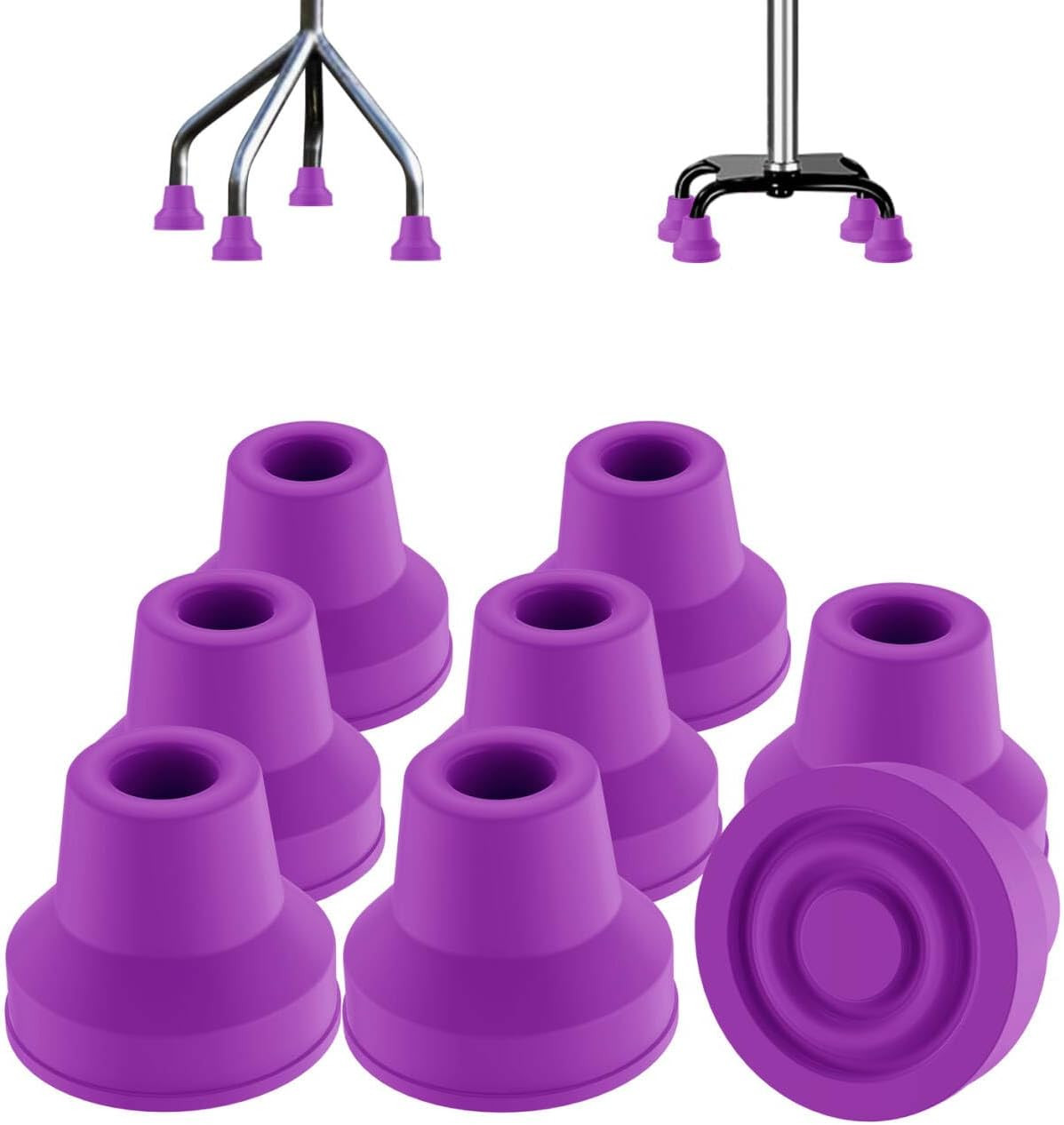 8pcs Quad Cane Tip, Non-Slip Rubber Cane Tip Extreme Grip Heavy Duty Replacement