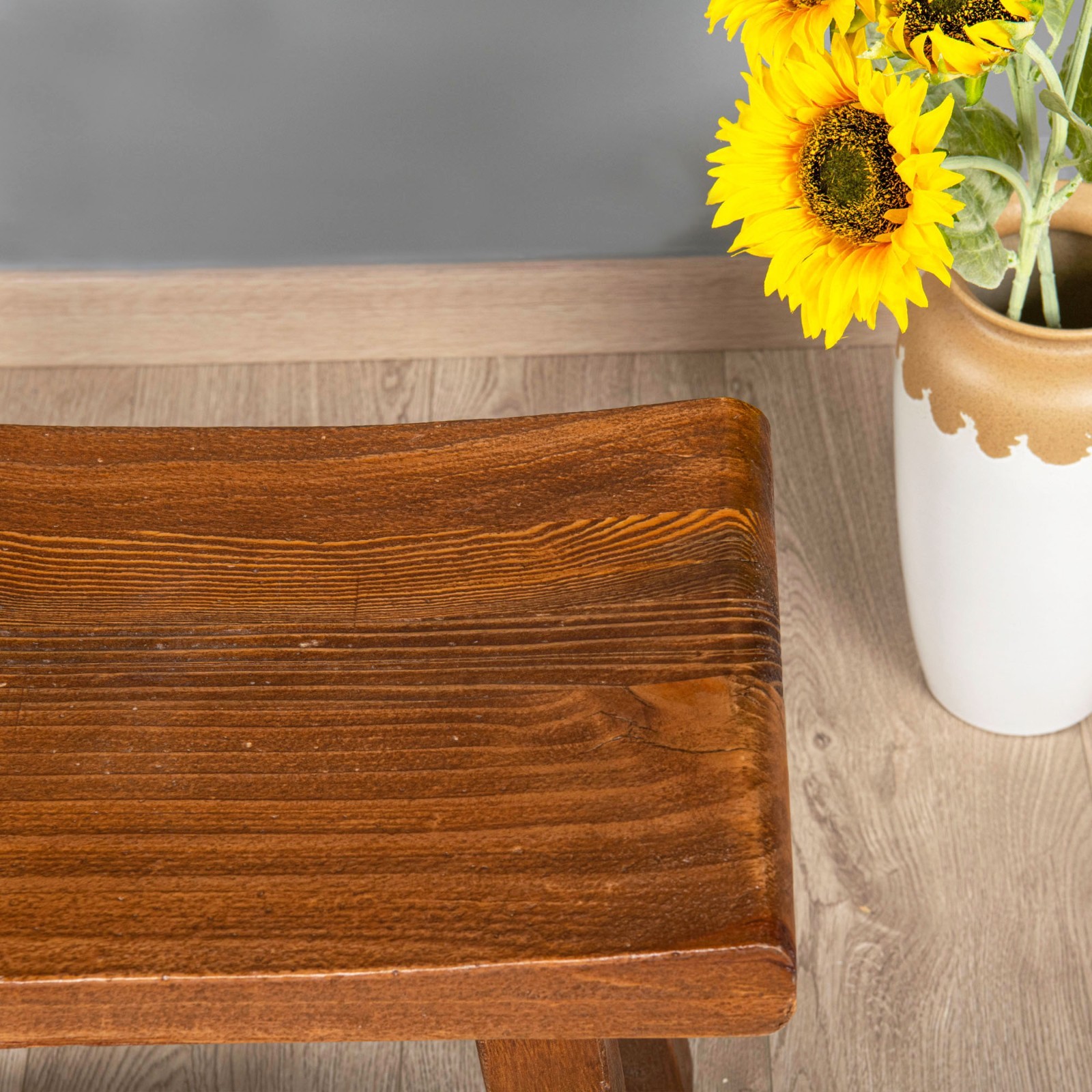 Rustic Old Pine Wooden Stool Bench Side Table Farmhouse Bedside Table 18.5" H