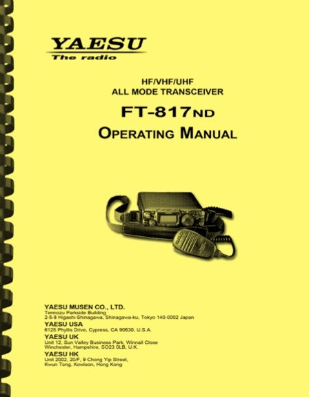 Yaesu FT-817ND HF VHF UHF Transceiver OWNER'S OPERATING MANUAL