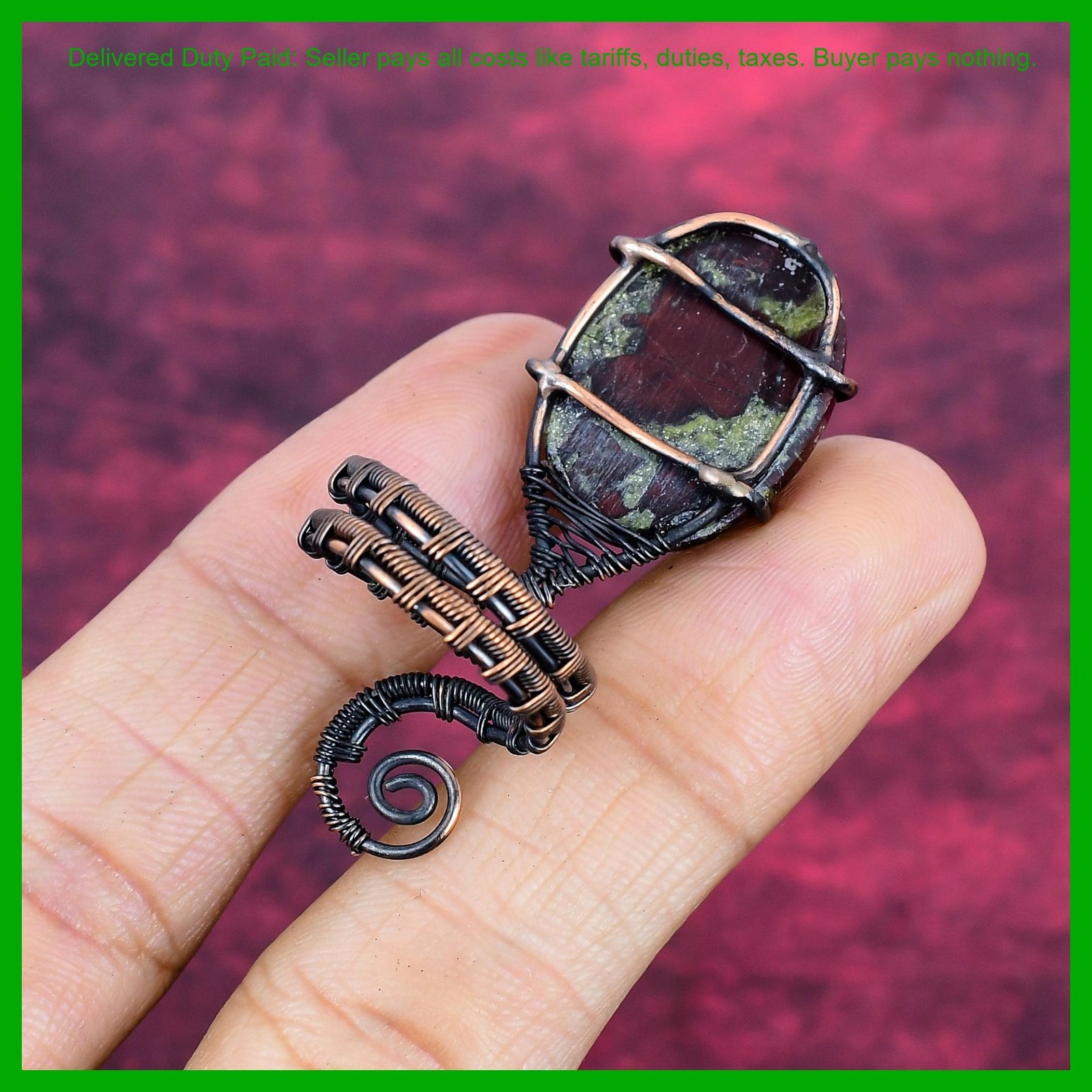 Valentines Deal Copper Natural Dragon Bloodstone Promise Wire Wrapped New Ring