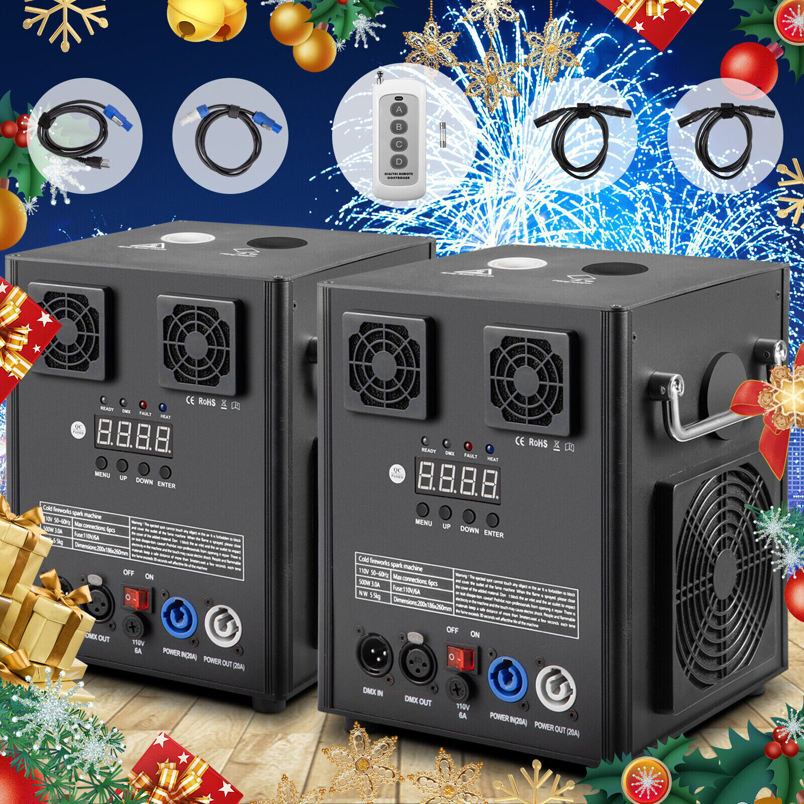 2PCS 700W DMX Indoor outdoor Firework Stage 5-16ft DMX Mini Cold Spark Machine