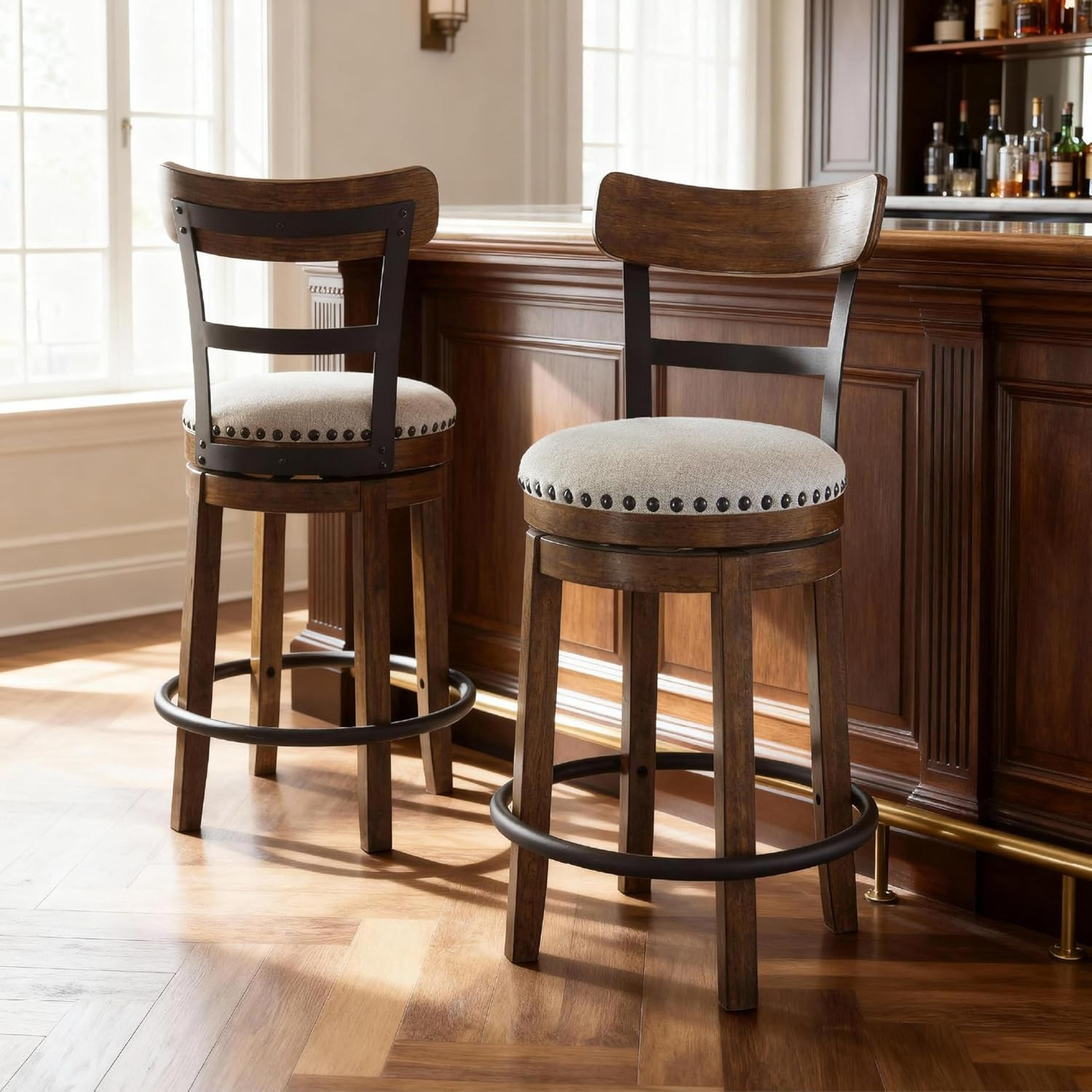 Signature Design by Ashley Valebeck Rustic Farmhouse Swivel Bar Stool – 24.5″ Co