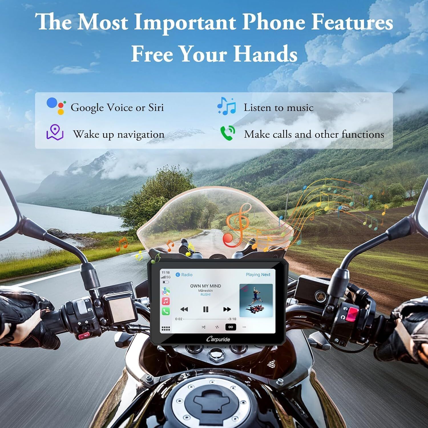 Carpuride W702 Wireless Carplay Android Auto GPS Navigation Waterproof For Motor