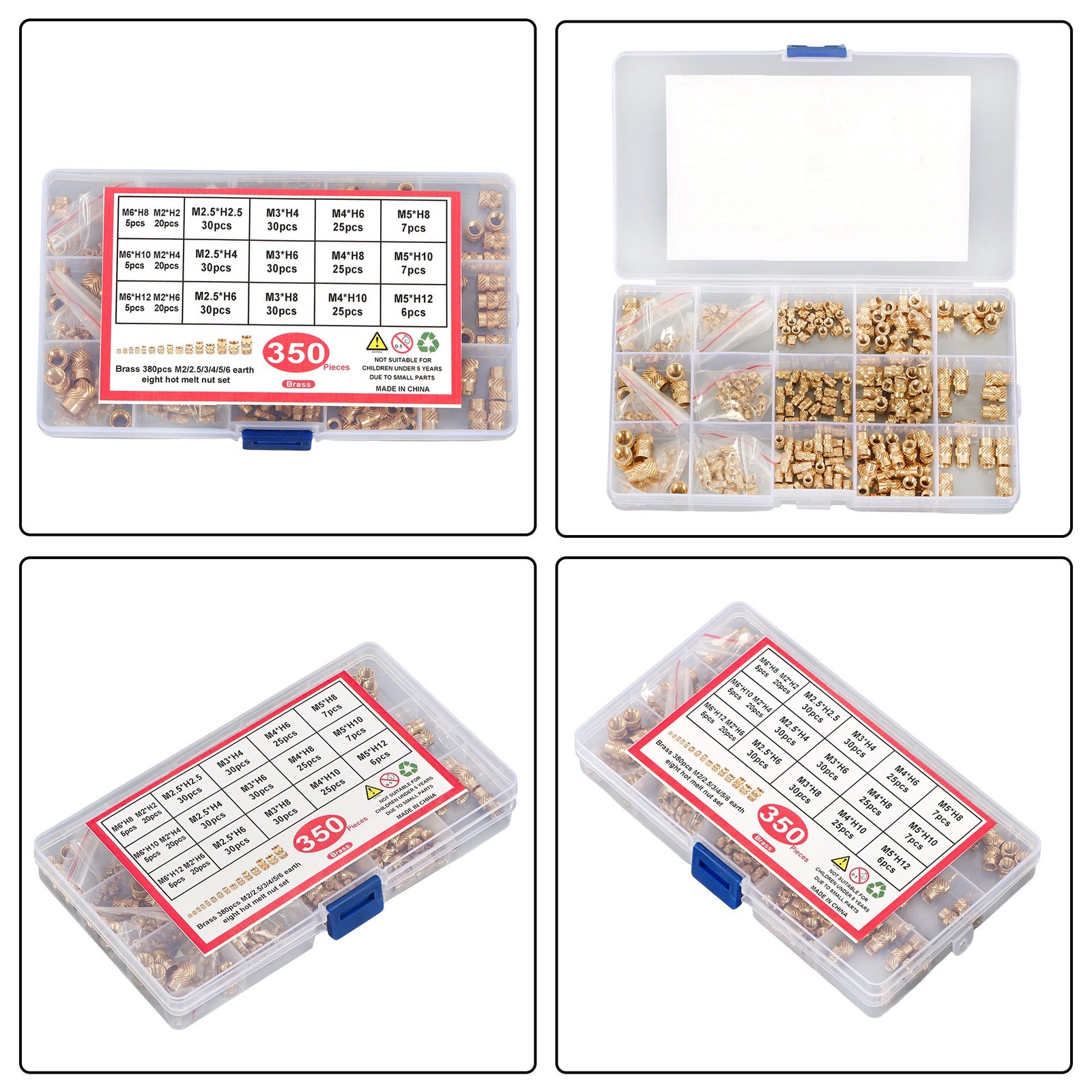 350Pack threaded inserts assortment kit M2-M6 metric internal thread rolled