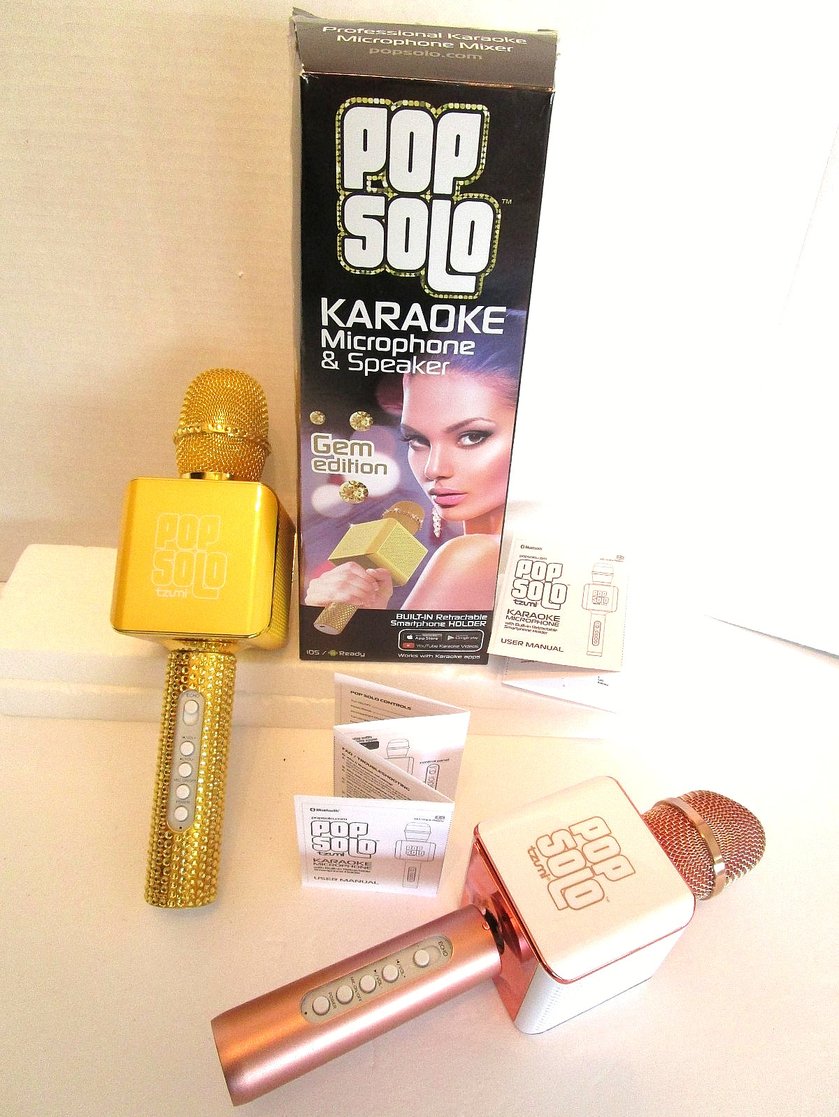 2 POP SOLO Karaoke Microphones TZUMI Bling GEM Edition & Free Rose Gold Edition