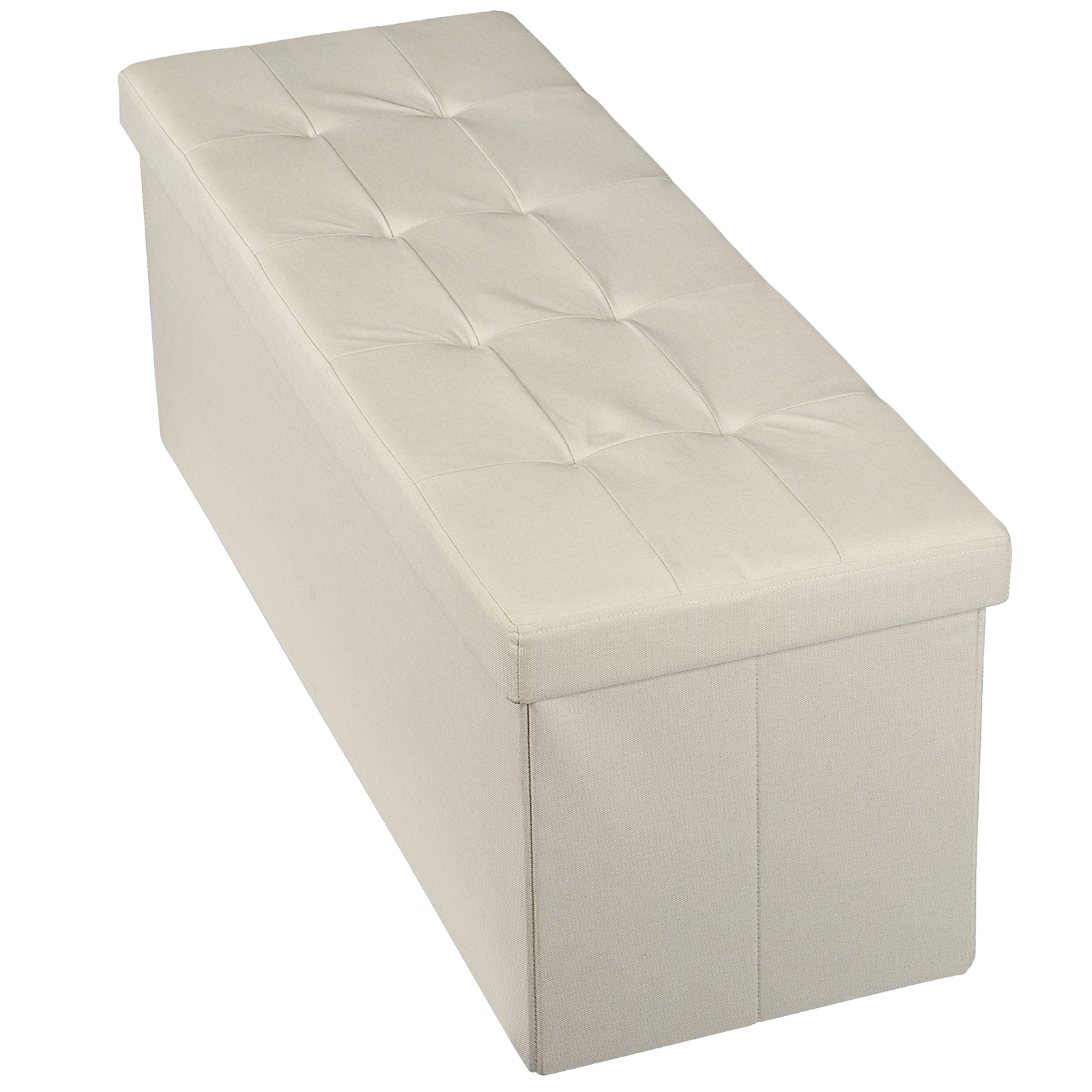 43" Ottoman Bench Footstool Durable Storage Bench Chest 8 Stitchings Decor Beige