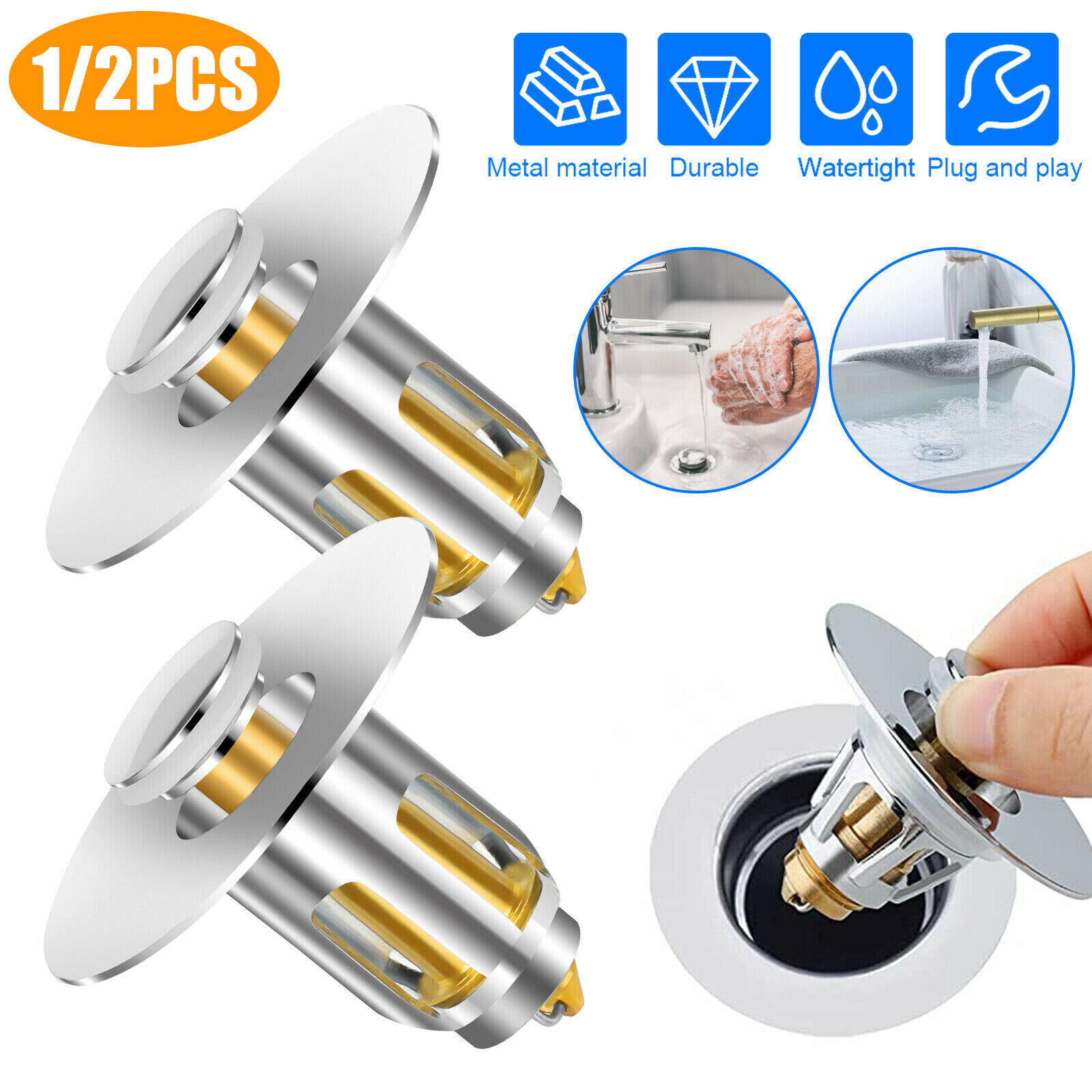 Universal Bathroom Sink Stopper Drain Filter Bullet Core Push Plug Bounce Pop Up