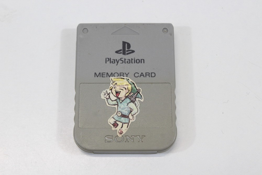 Official SONY PlayStation 1 OEM Memory Card PS1 Console Gray Link Zelda Sticker