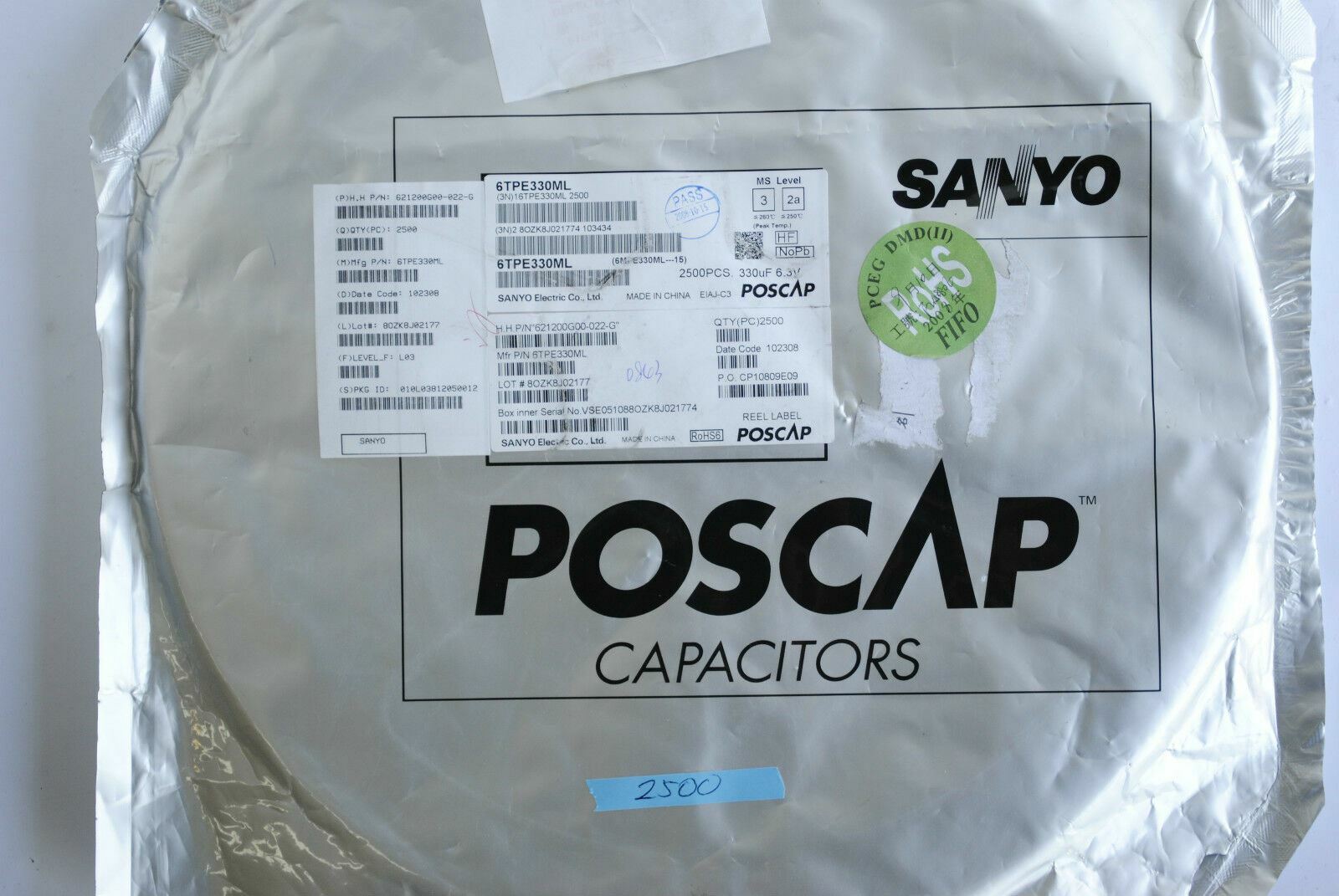 330uF 6.3v SANYO Surface Mount POLYMER TANTALUM CAPACITOR 6TPE330ML RoHS 8pcs