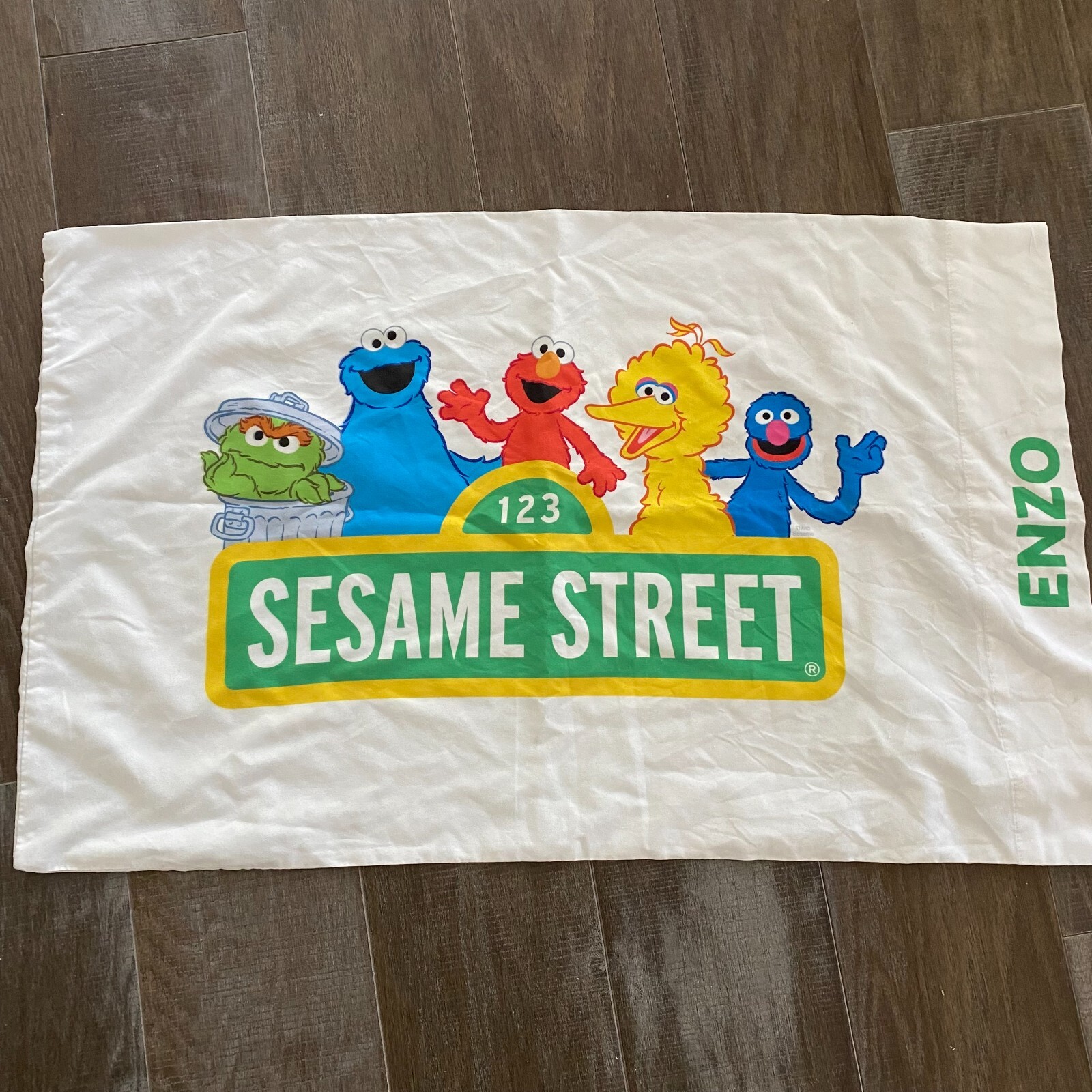 Vintage Enzo Sesame Street Cartoon Character Graphic White Pillow Case Cover