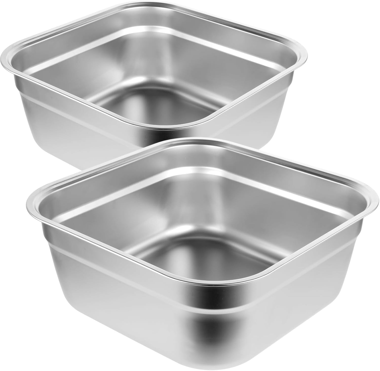 2PCS Stainless Steel Washing Up Bowls, 12.8" Sturdy Square Dish Tub