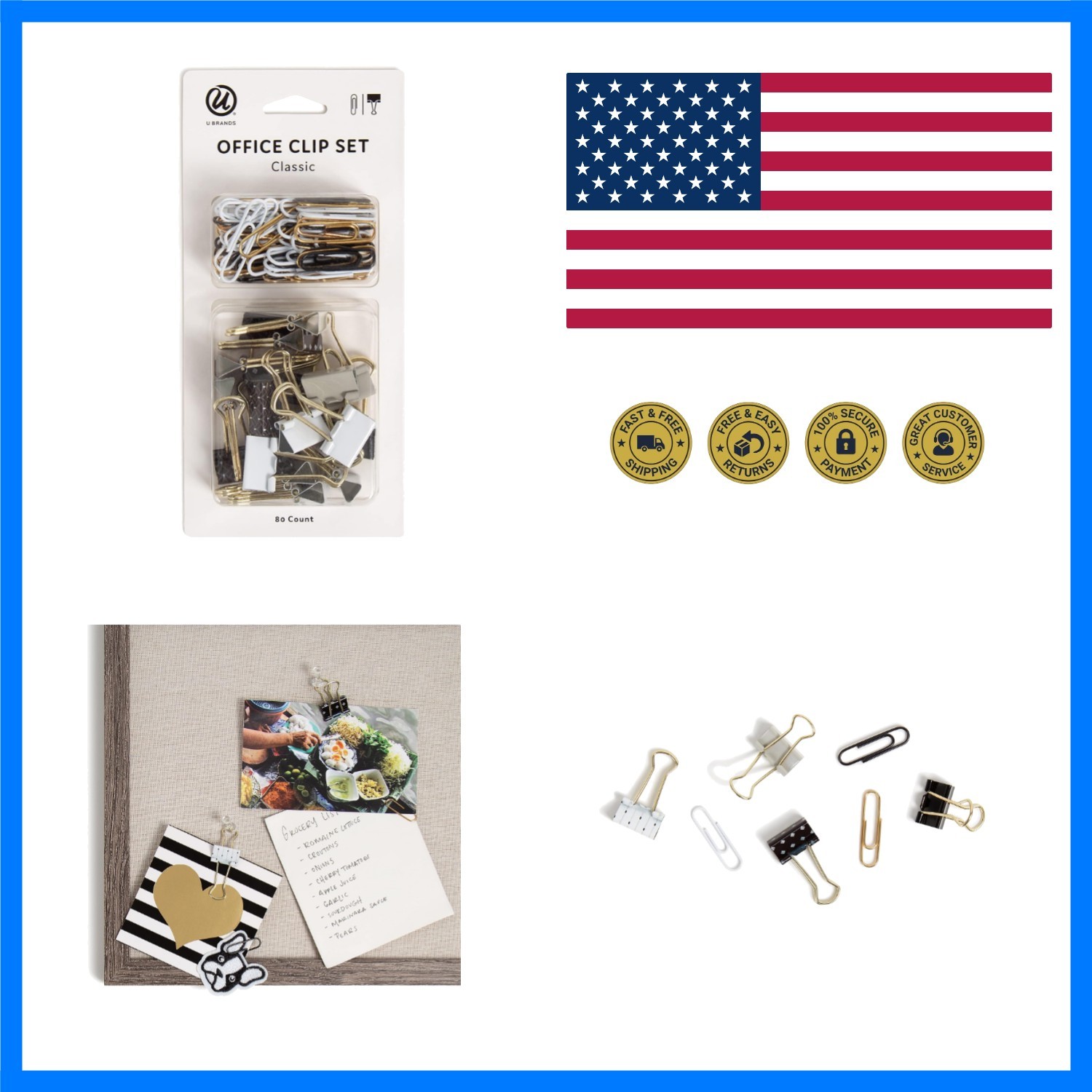 Office Accessory Kit, Office Supplies, Includes 60 Paper Clips and 20 Small B...