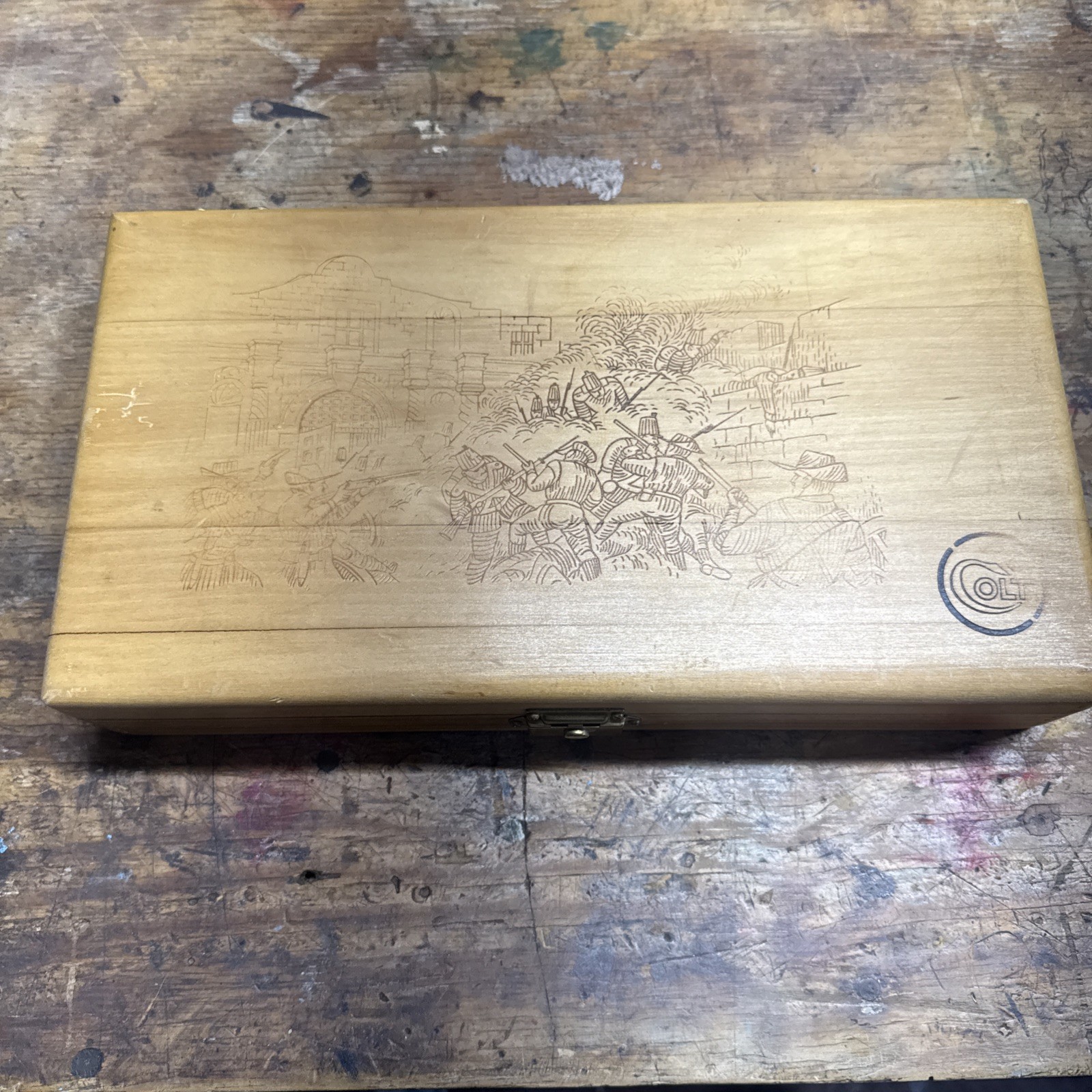 Colt commemorative Wooden Pistol Case Alamo Theme Altered To Fit Automatic