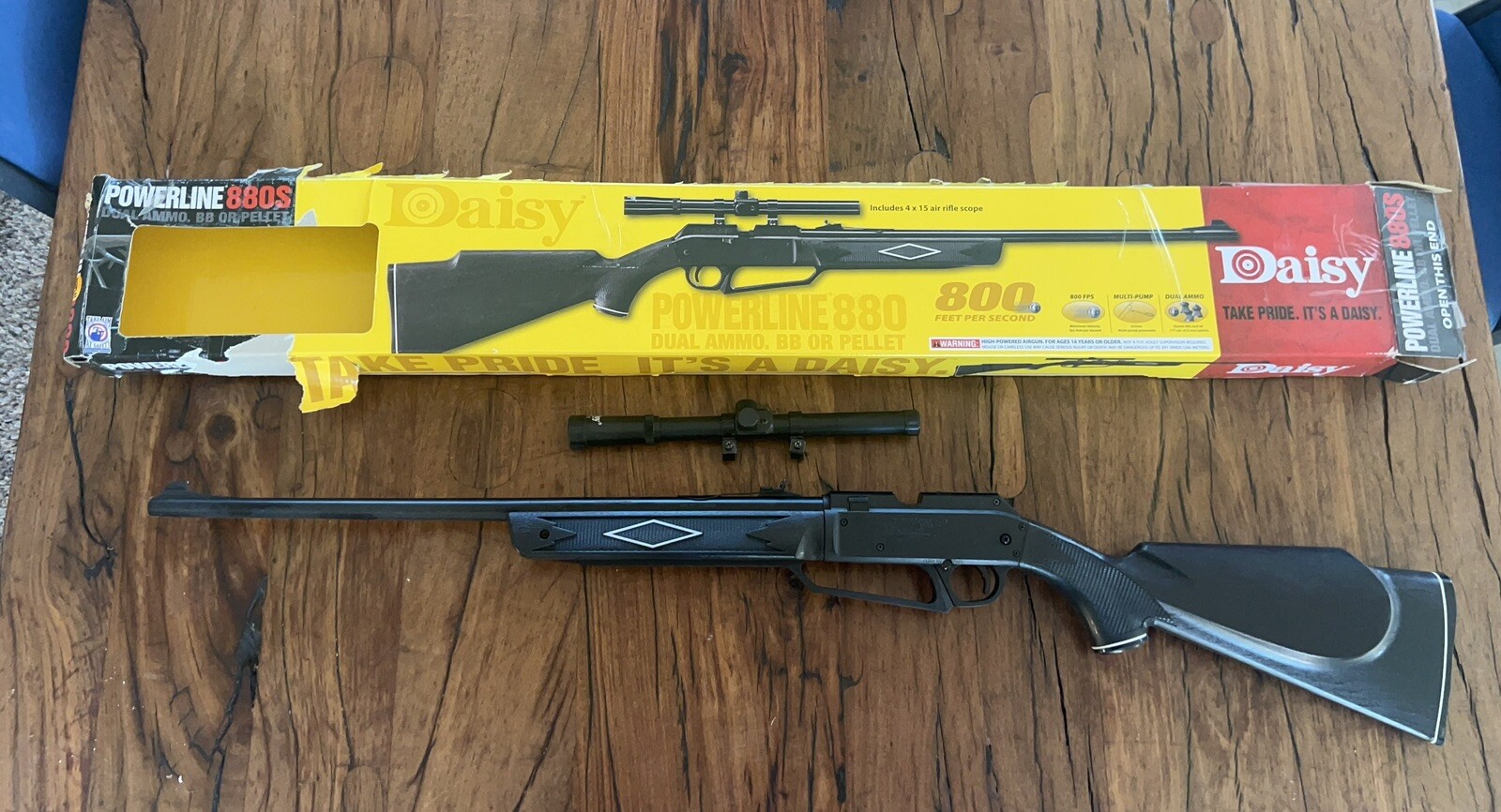 DAISY Powerline 880 Multi-Pump Pneu.  BB Pellet Rifle w/Scope, pellets, targets