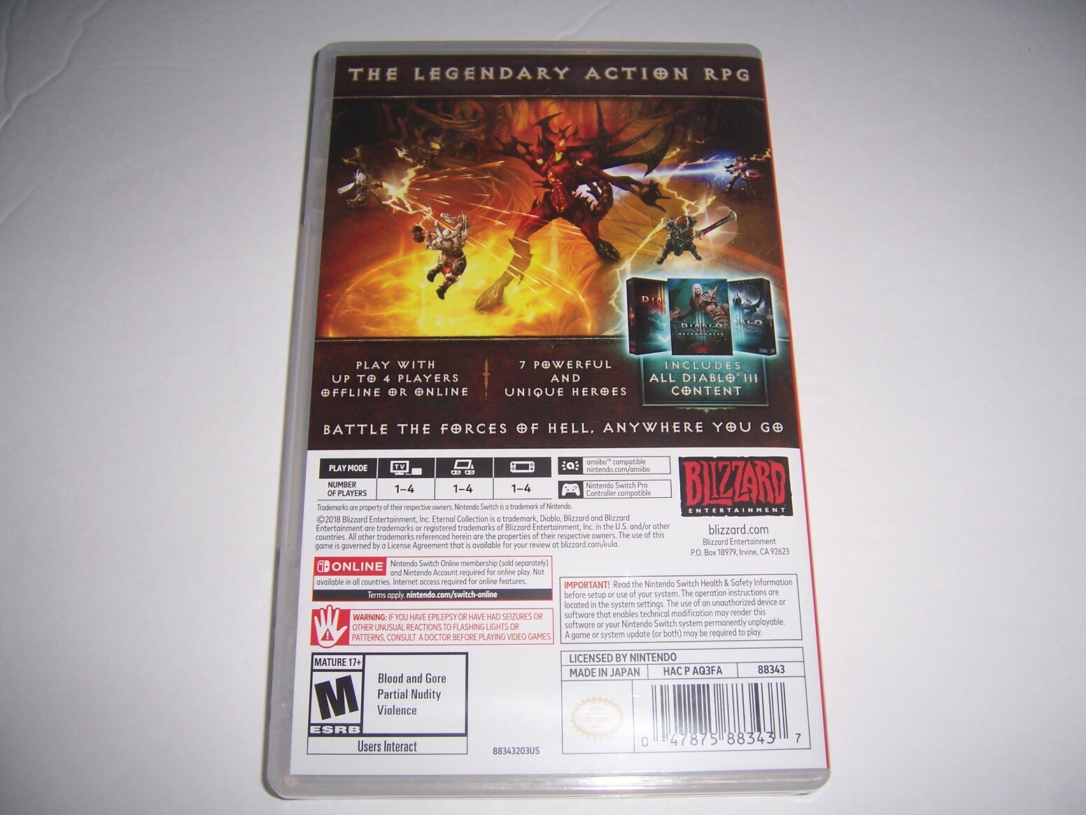 Original Box Case Replacement Nintendo Switch Diablo III 3 Eternal Collection
