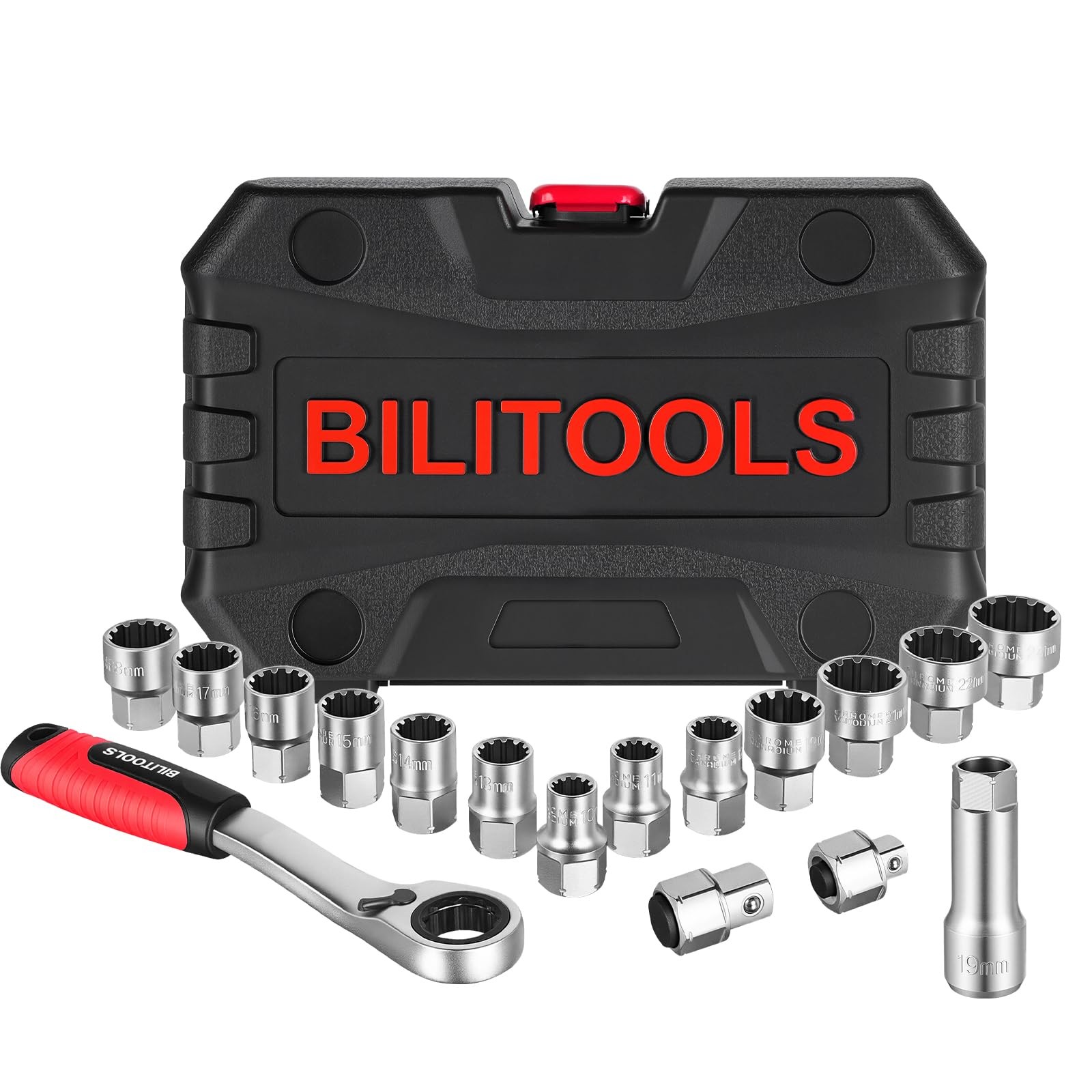17PCS 3/8" & 1/2 Pass Through Socket Set, 2-In-1 Conversion For Standard Ratc...