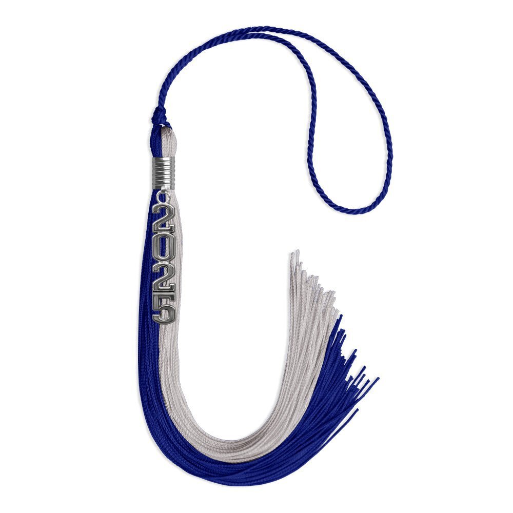 Endea Graduation Royal Blue/Grey Tassel With Silver Stacked Date Drop