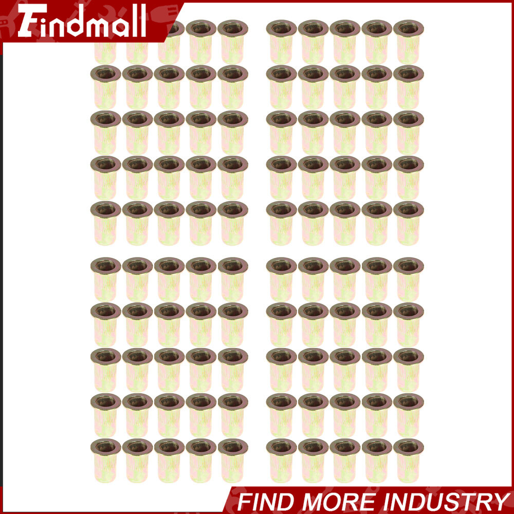 Findmall 100 Pieces M6 Metric Rivet Nut Carbon Steel Flat Head Threaded Nutsert