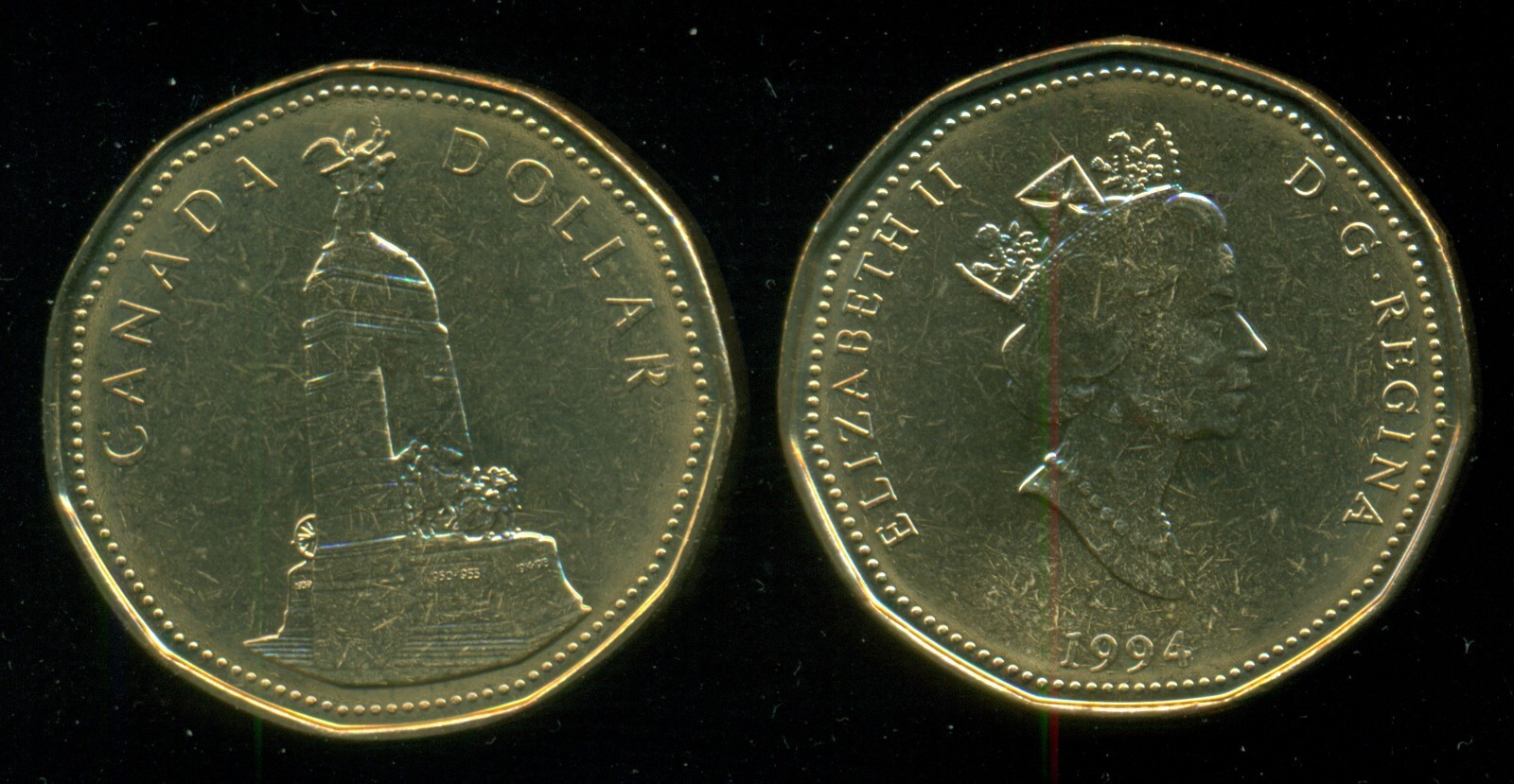 1994 Canada $1 War Memorial, Dollar Coin, Queen Elizabeth II