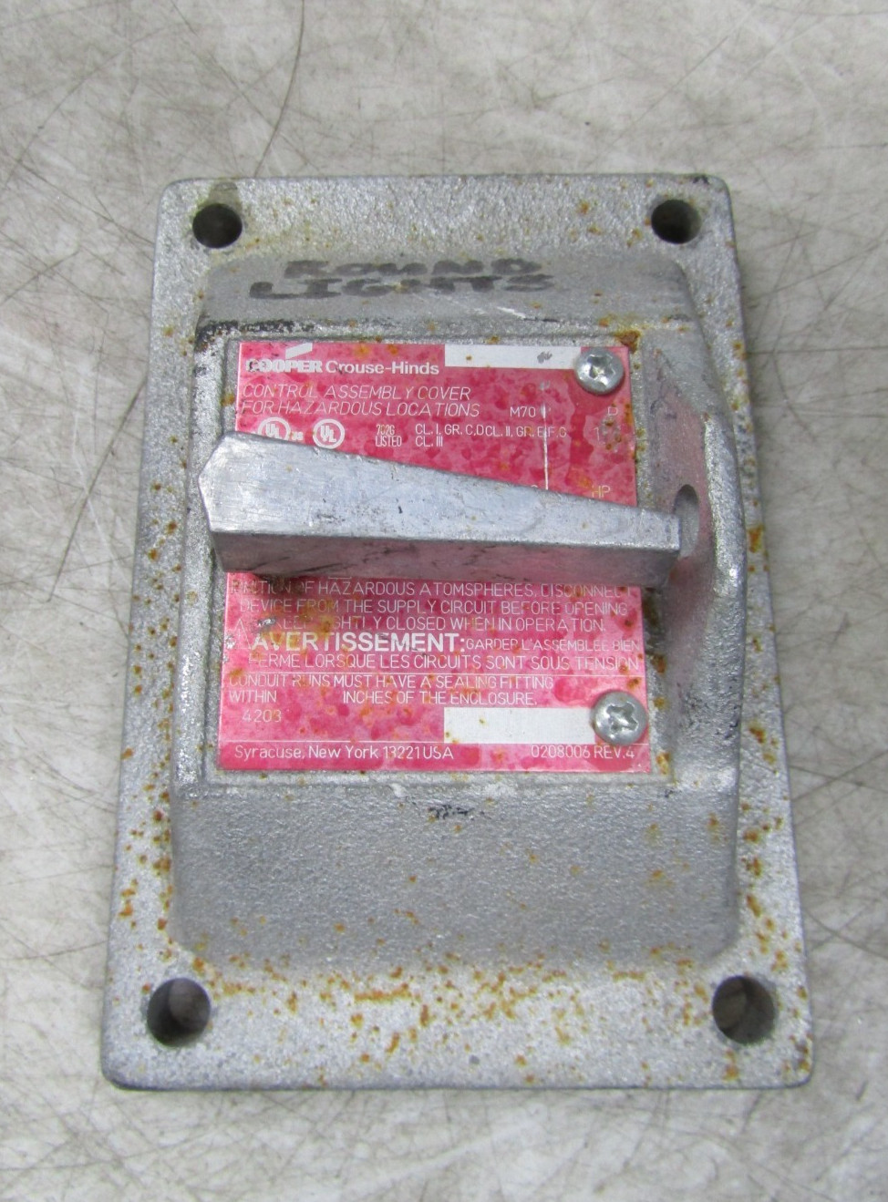 💥COOPER CROUSE-HINDS 20 AMP CONTROL ASSEMBLY COVER 120/277 VAC DSD933