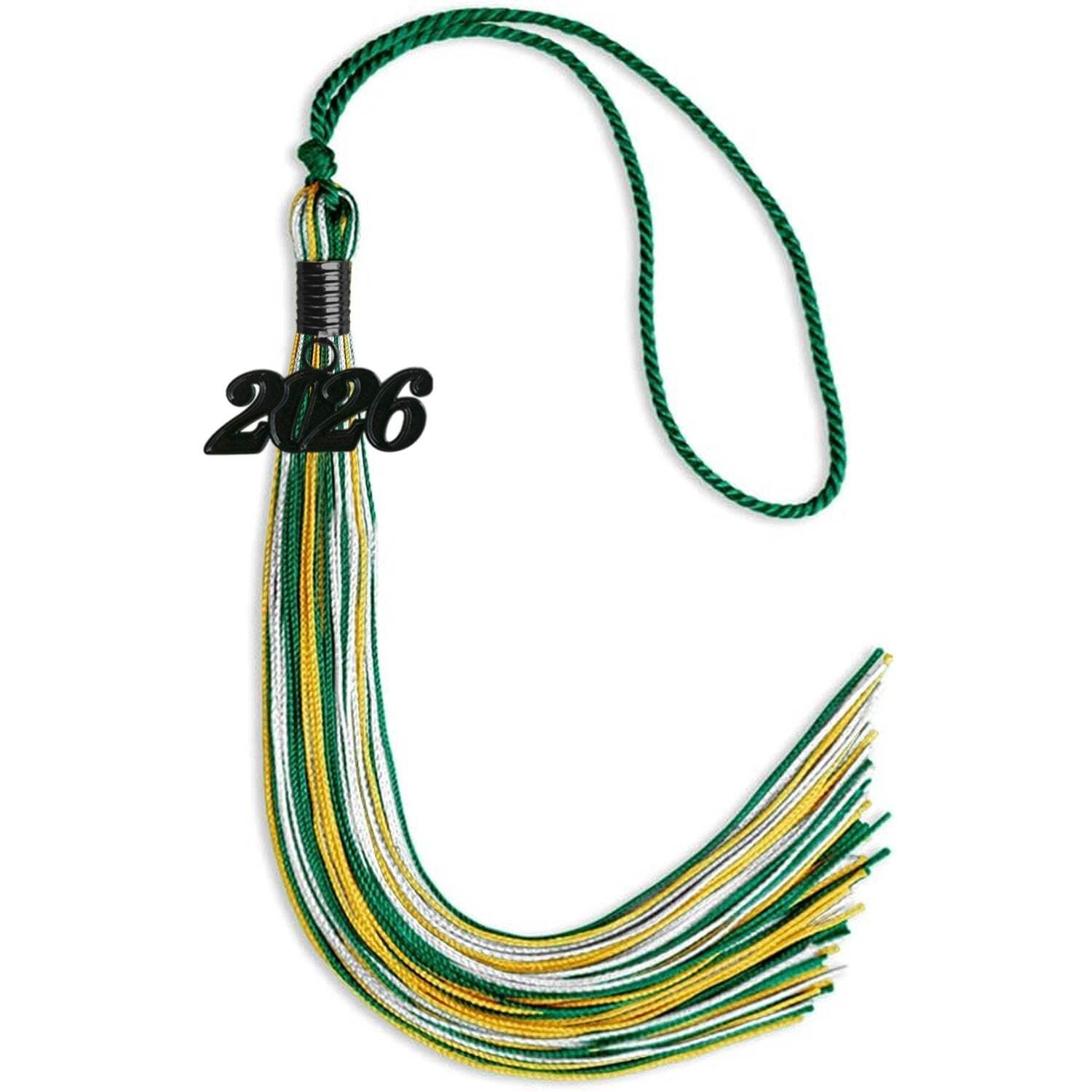 Endea Graduation Green/Gold/White Mixed Color Tassel With Black Date Drop