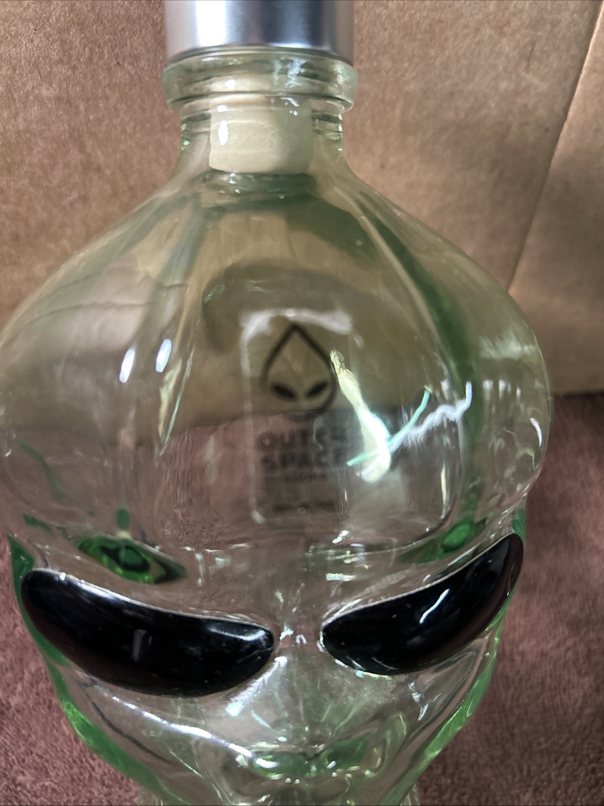 Empty Outer Space Vodka Alien Head Green Glass Bottle Empty 750 ml. 7.5" & Cork