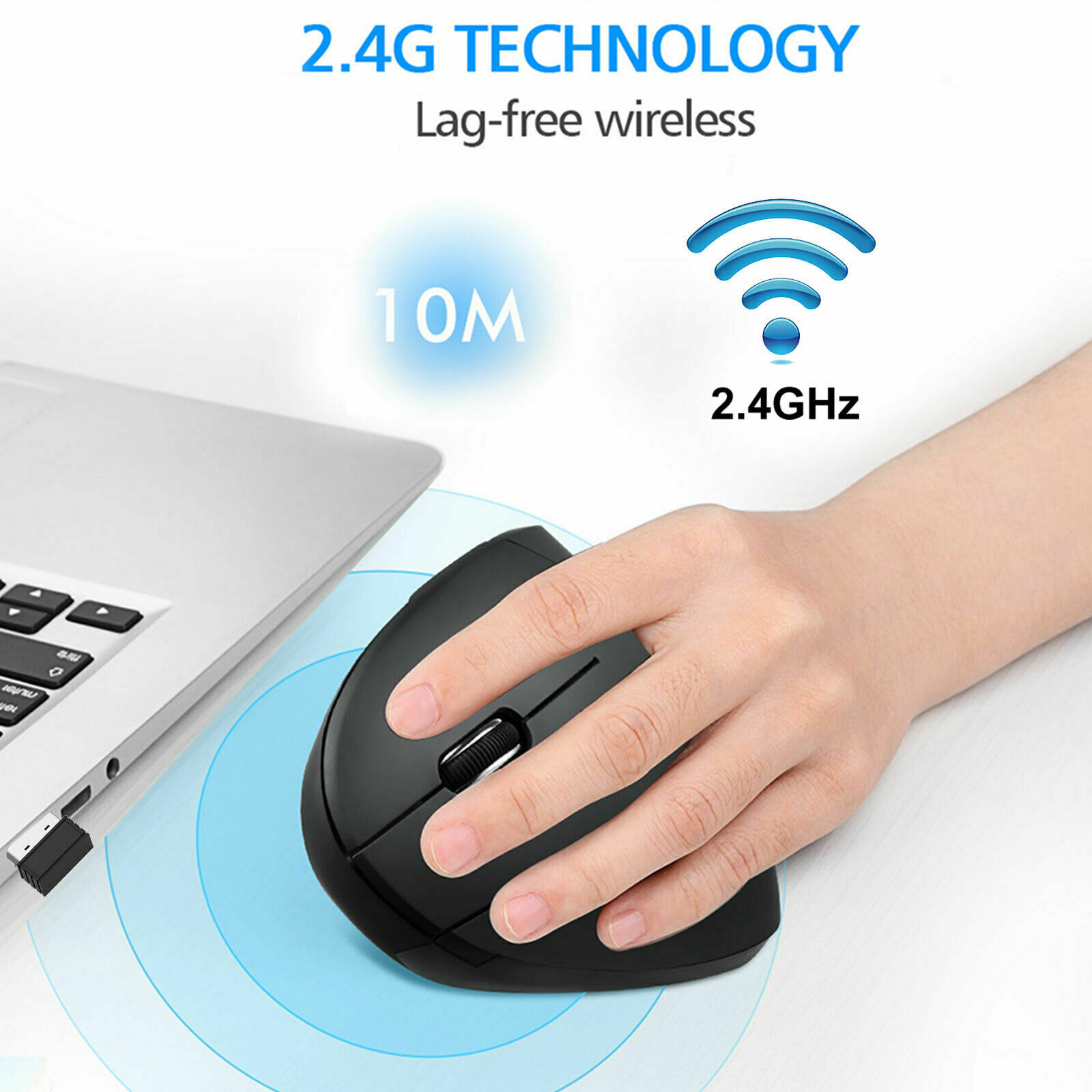 Ergonomic Mouse Optical Vertical Mice 6 Keys USB Wireless 2.4GHz 1200DPI For PC