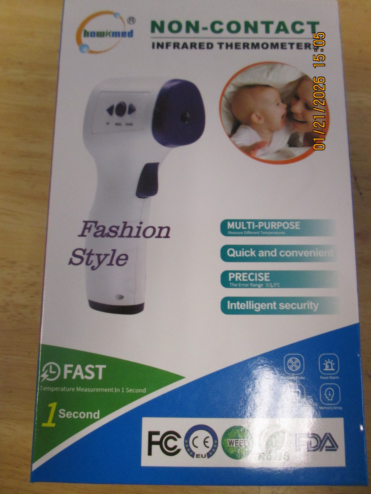 Hawkmed non-contact infrared thermometer. Accurate, Model # HK-T1
