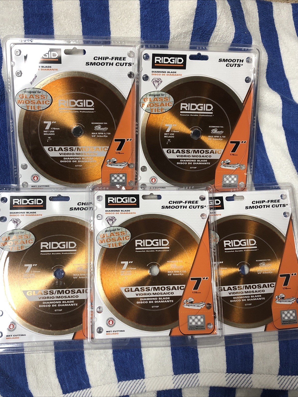 Lot Of 5 New RIDGID 7 inch Diamond Water Saw Blade for Glass Mosaic Tile GT70P