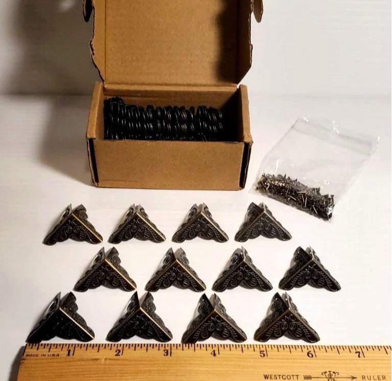 48 PC Lot Bronze Tone 25mm Metal Box Corner Cube Edge Protector + Matching Nails