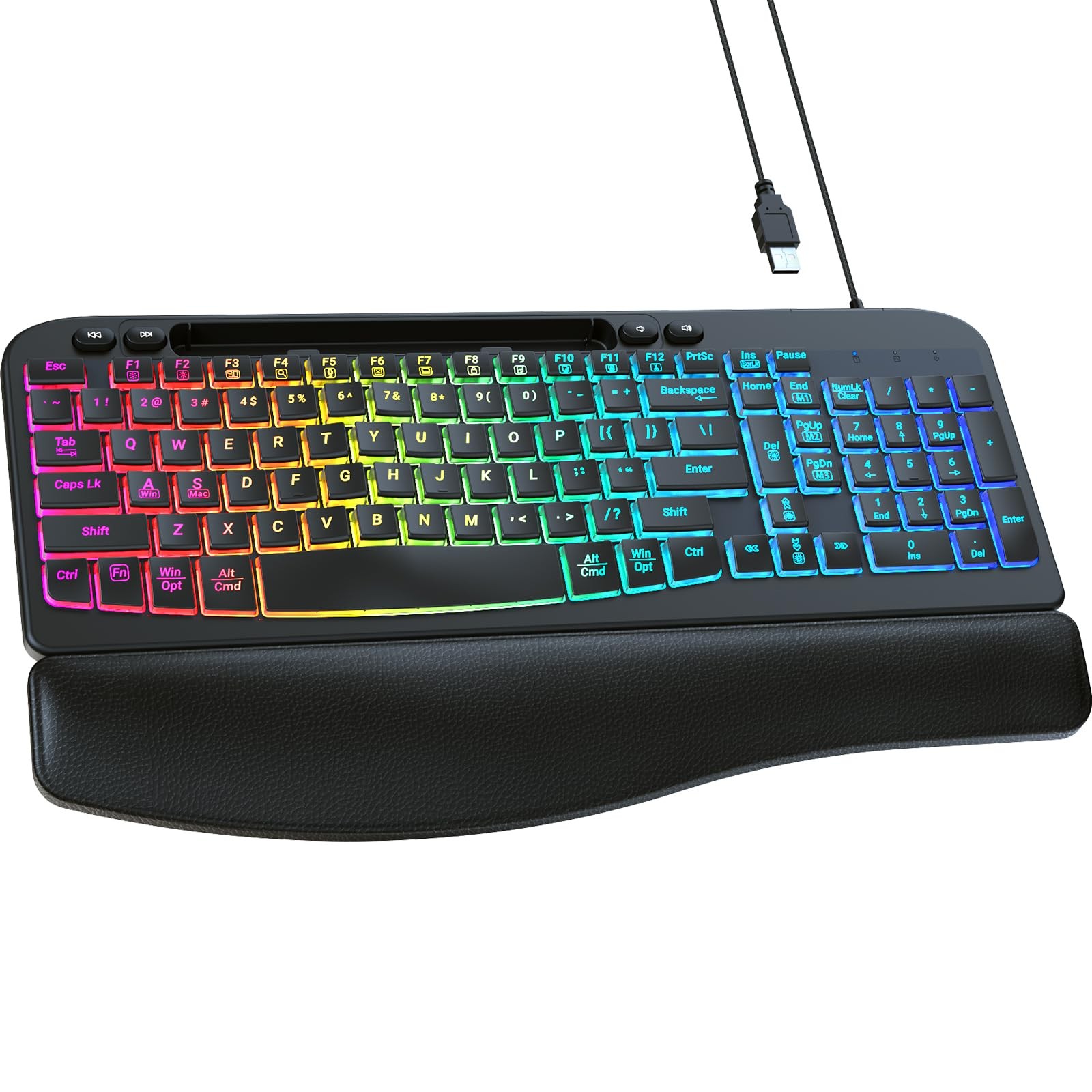 VEILZOR Wired Ergonomic Keyboard, 7-Color Backlit USB Computer Keyboard Black