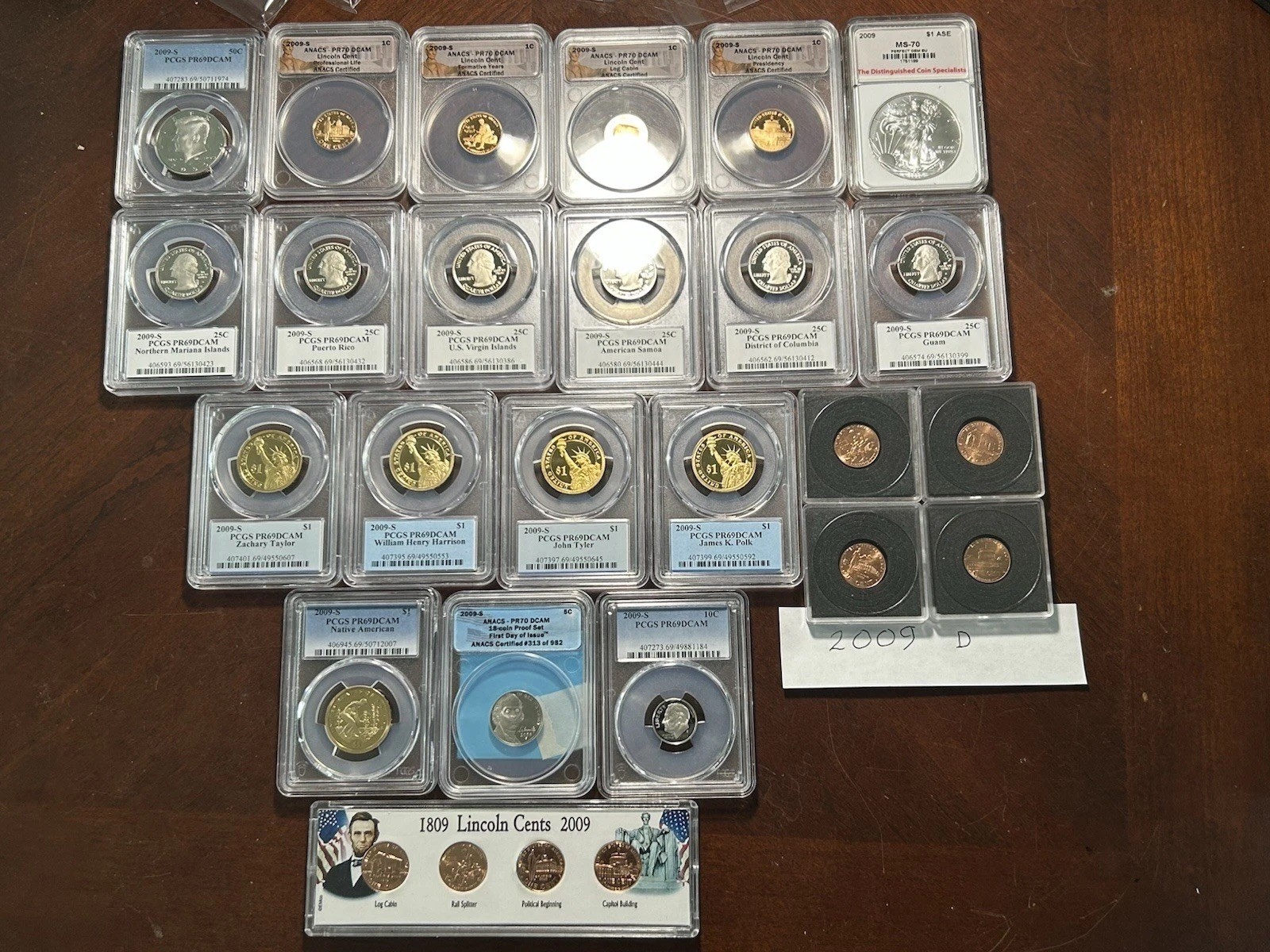 Lot Of 2009s Lincoln Cent lot Pf70 Silver Eagle Pf70 P And D Cents Quarter Set