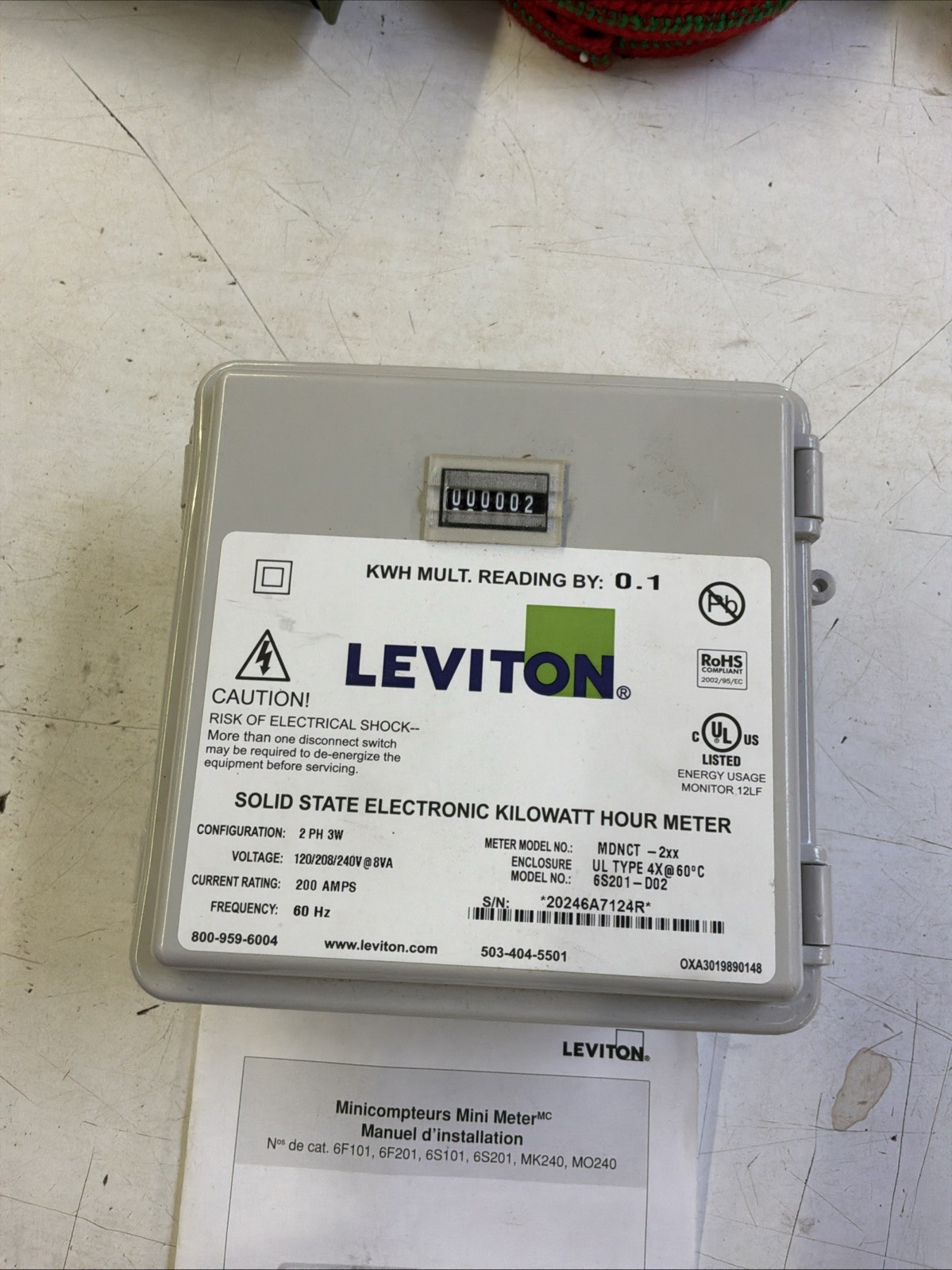 Leviton 6S201-D02 Solid State Electronic Kilowatt Hour Meter